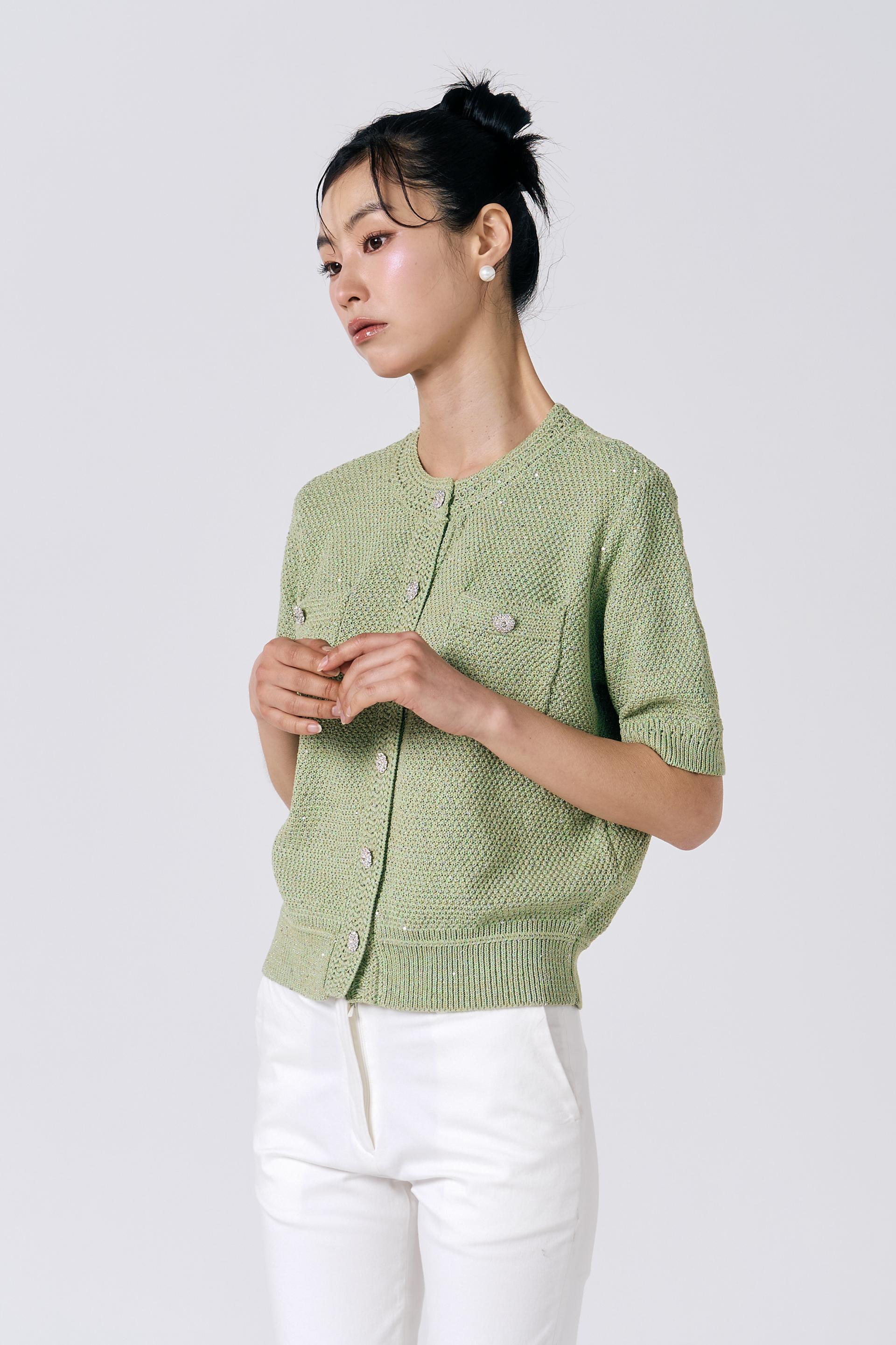 [KNIT] Tweed Sequin Cardigan (Green)