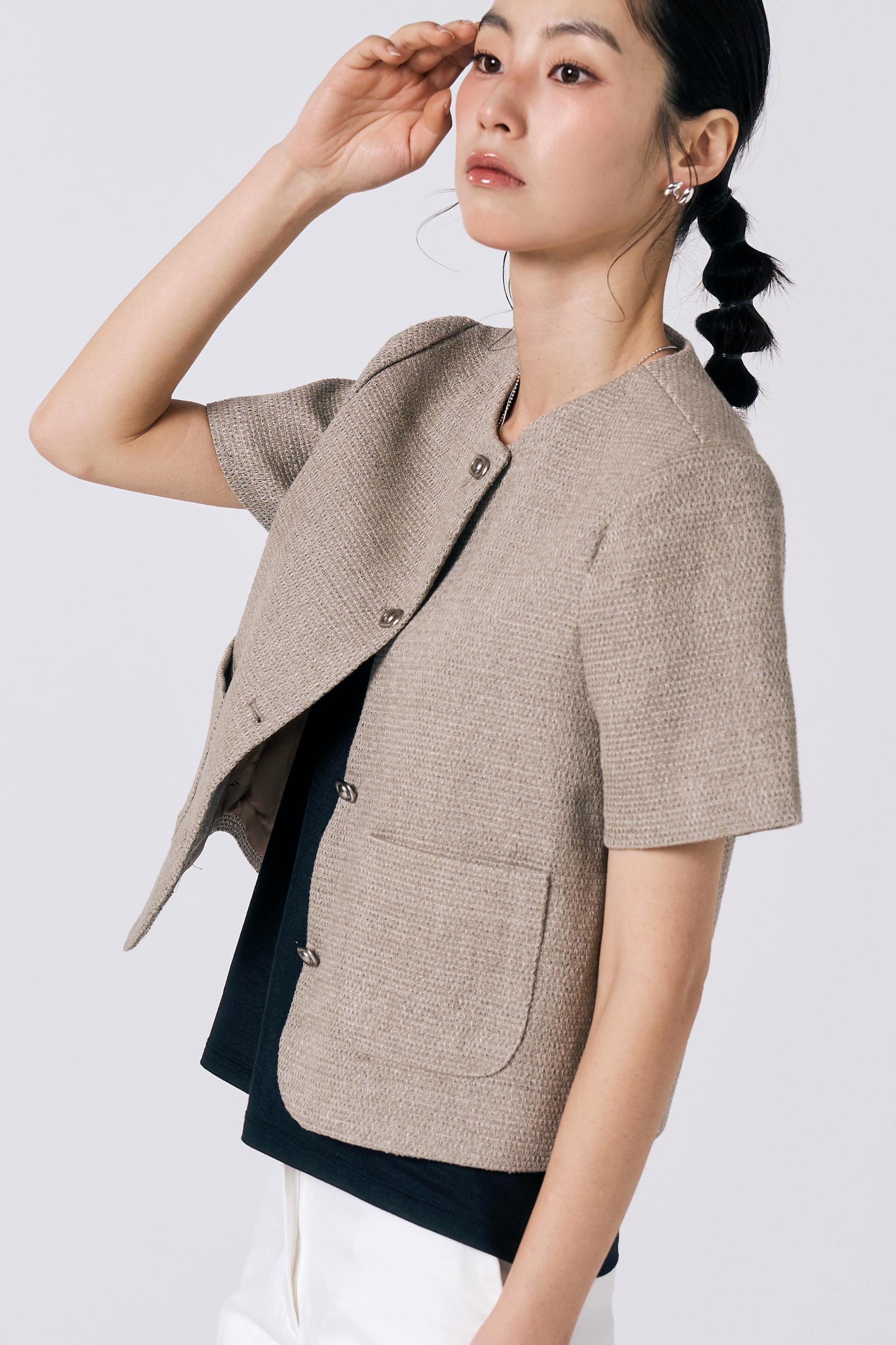[LINEN] Tweed Short-sleeve Jacket