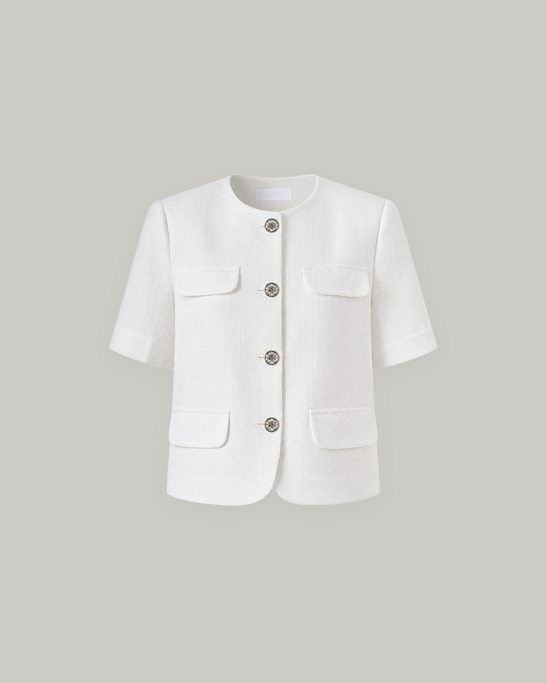 [LINEN] Tweed Short Sleeve Jacket (White)