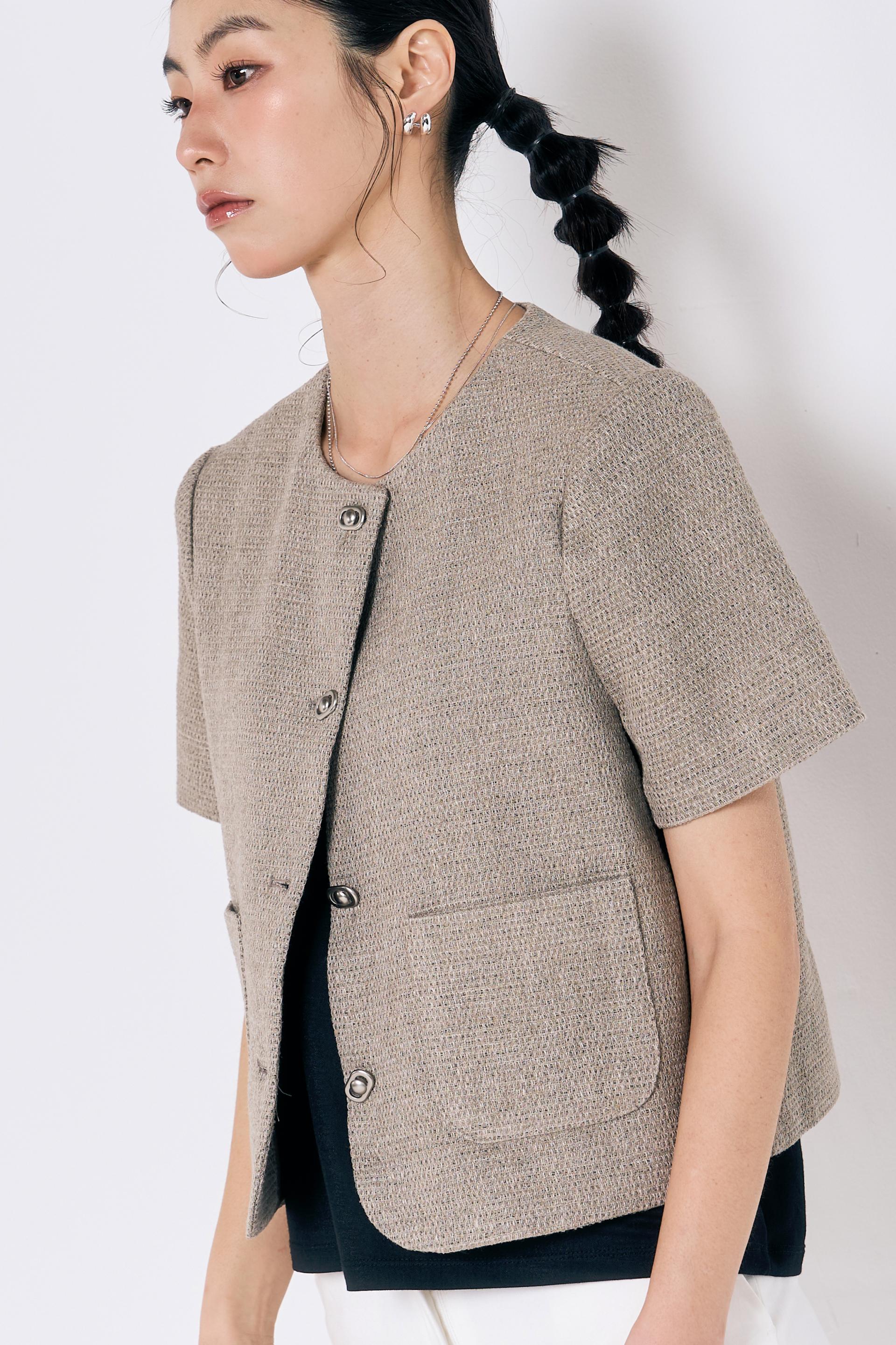 [LINEN] Tweed Short-sleeve Jacket