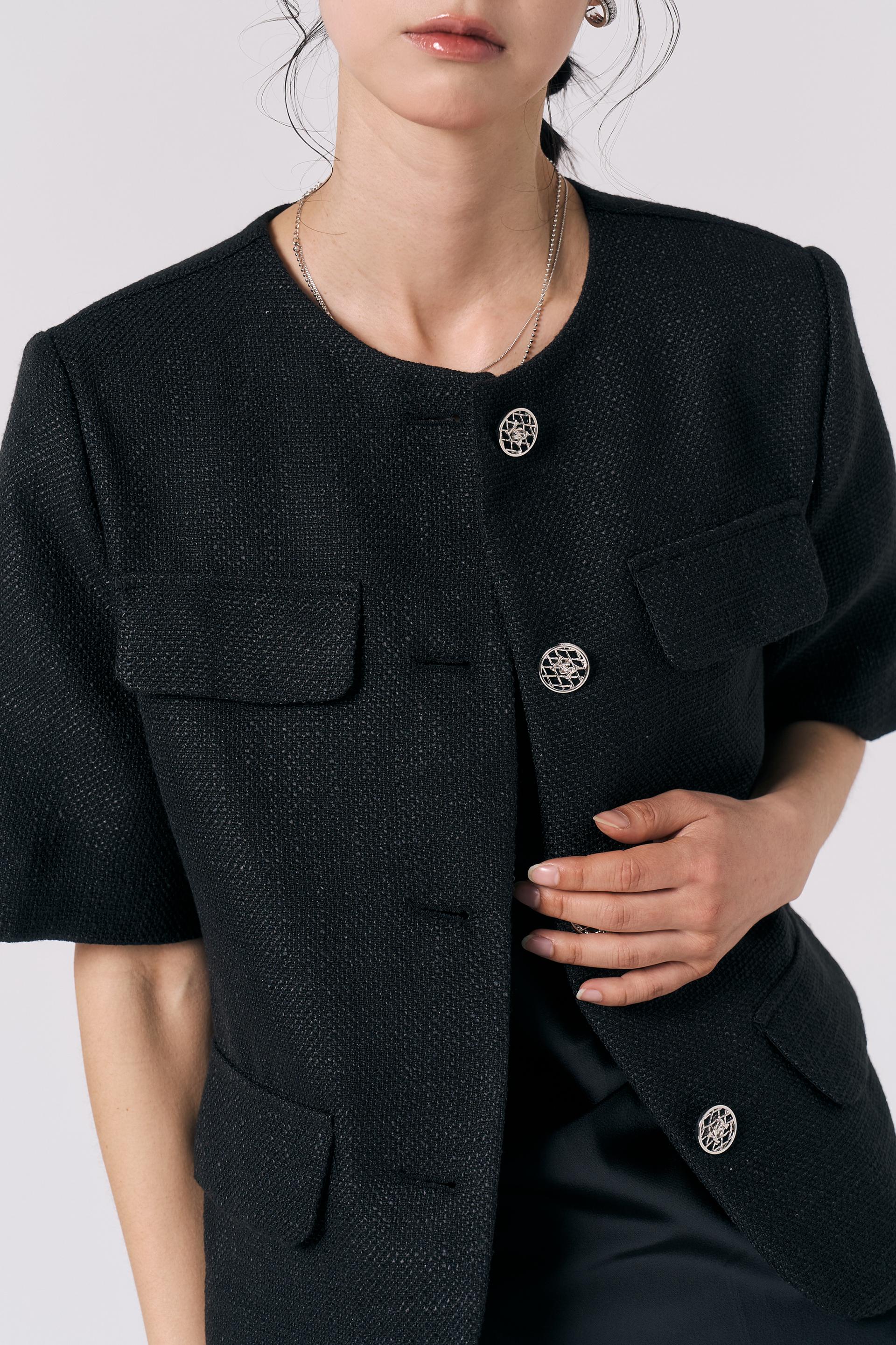[LINEN] Tweed Summer Jacket (Black)