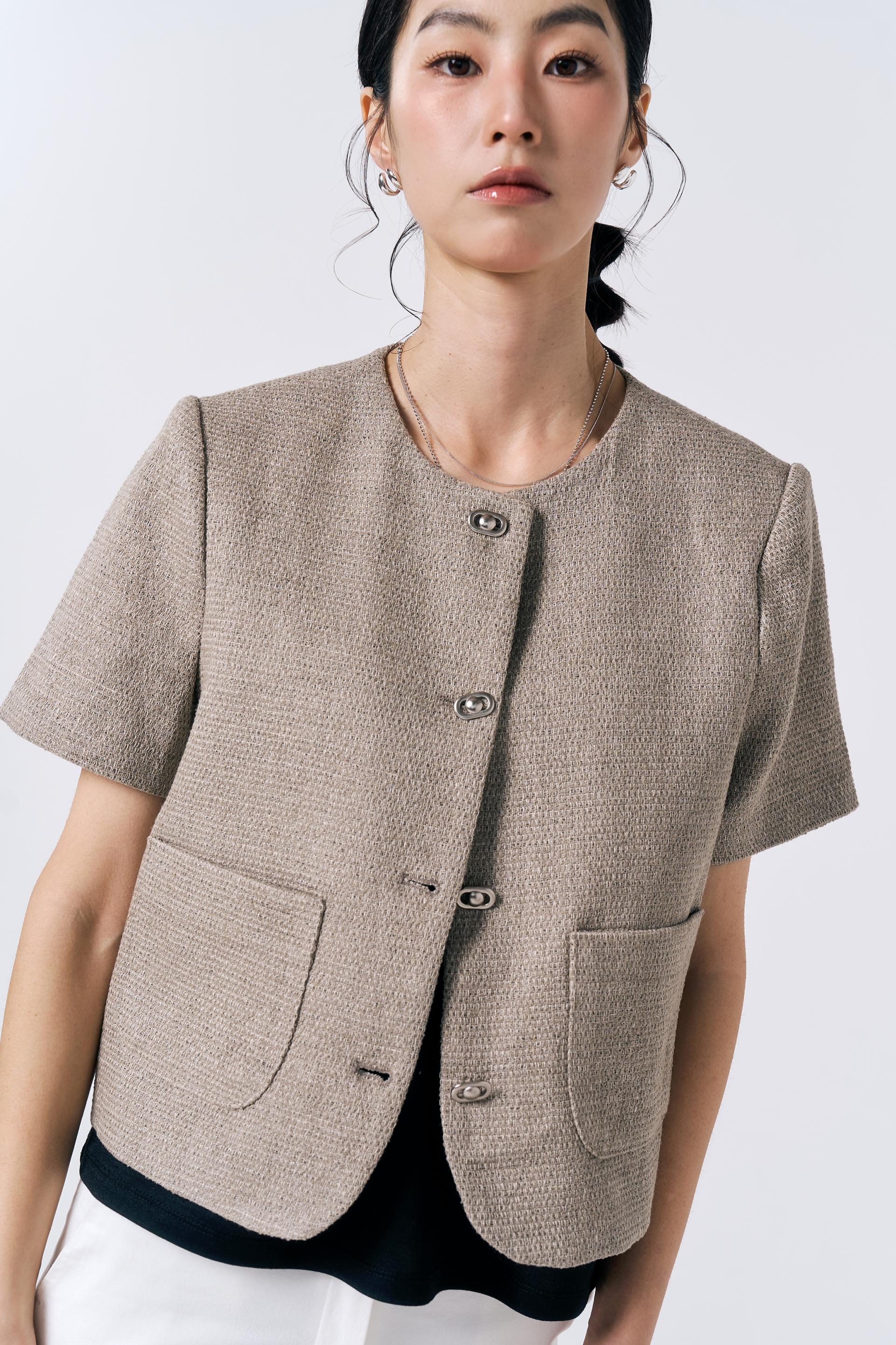 [LINEN] Tweed Short-sleeve Jacket