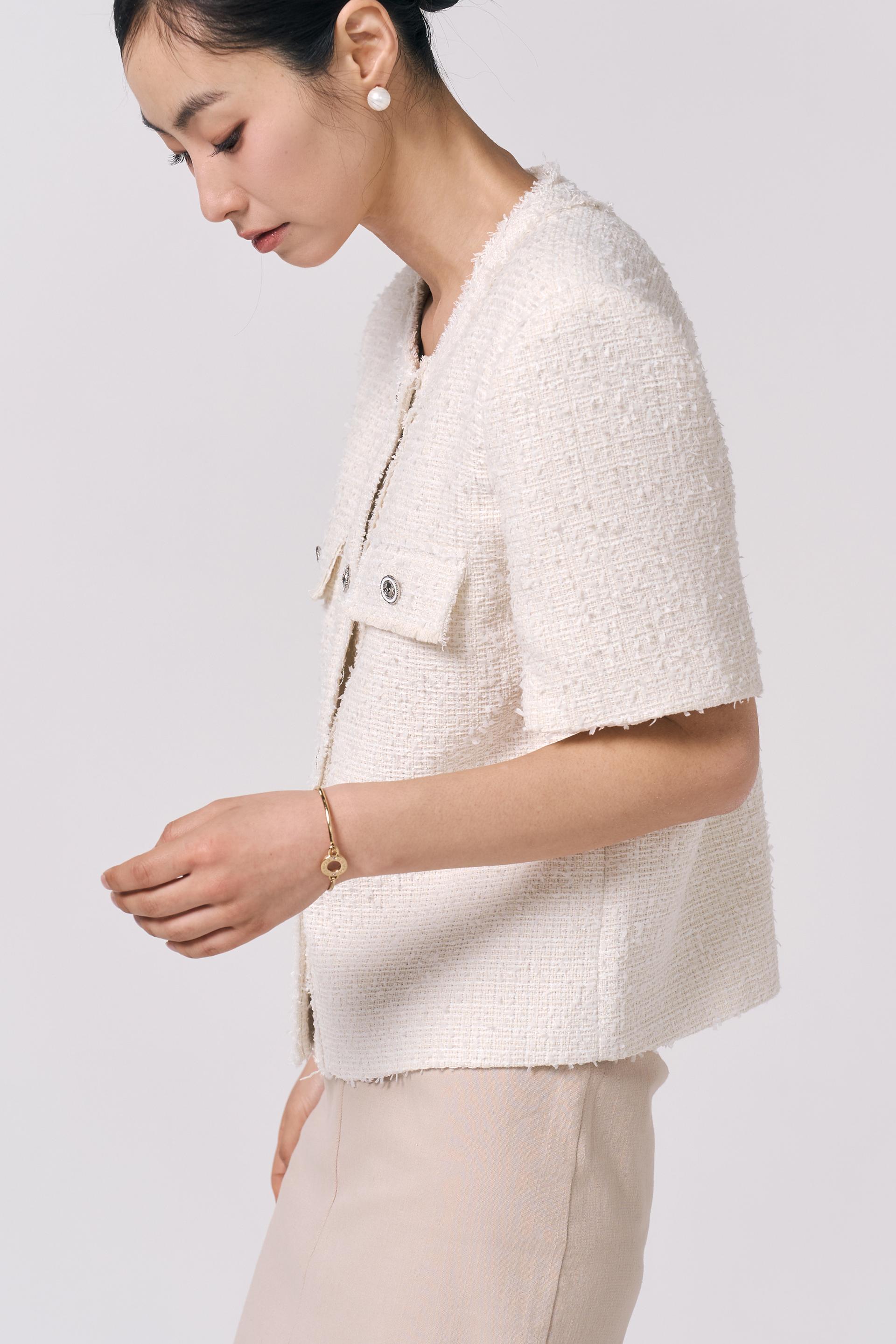 Tweed Short Sleeve Jacket (Ivory)