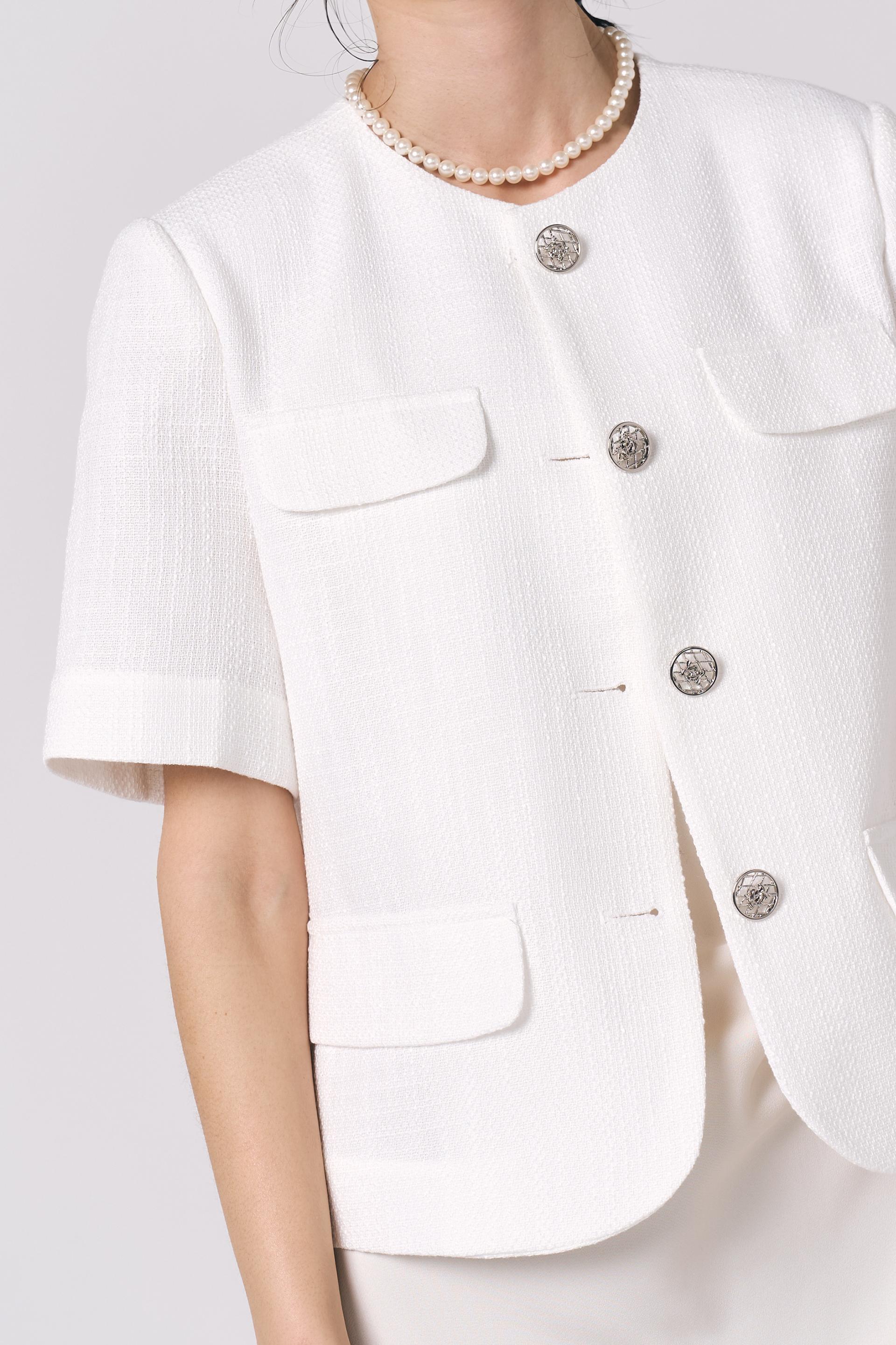 [LINEN] Tweed Short Sleeve Jacket (White)