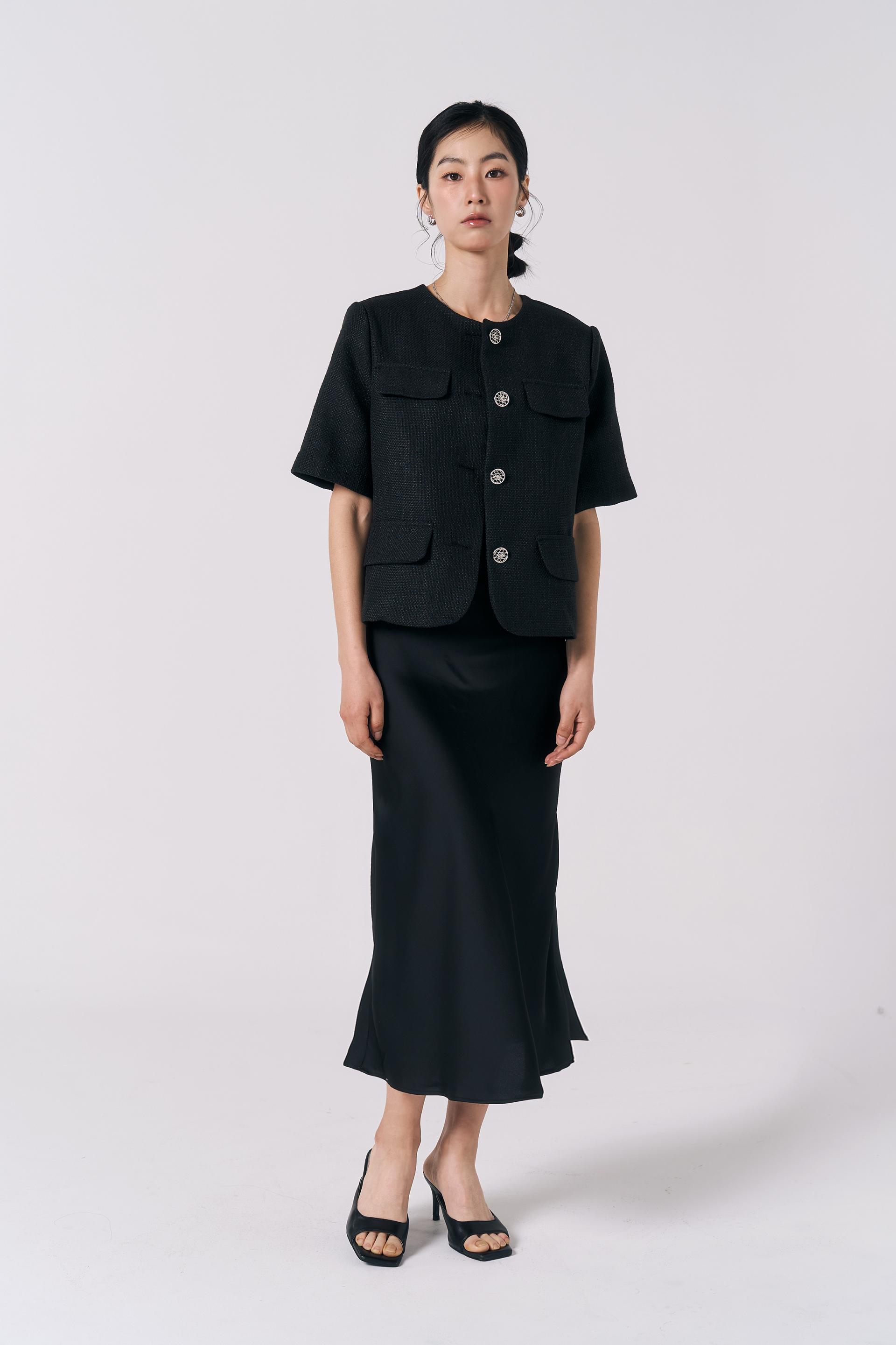 [LINEN] Tweed Summer Jacket (Black)