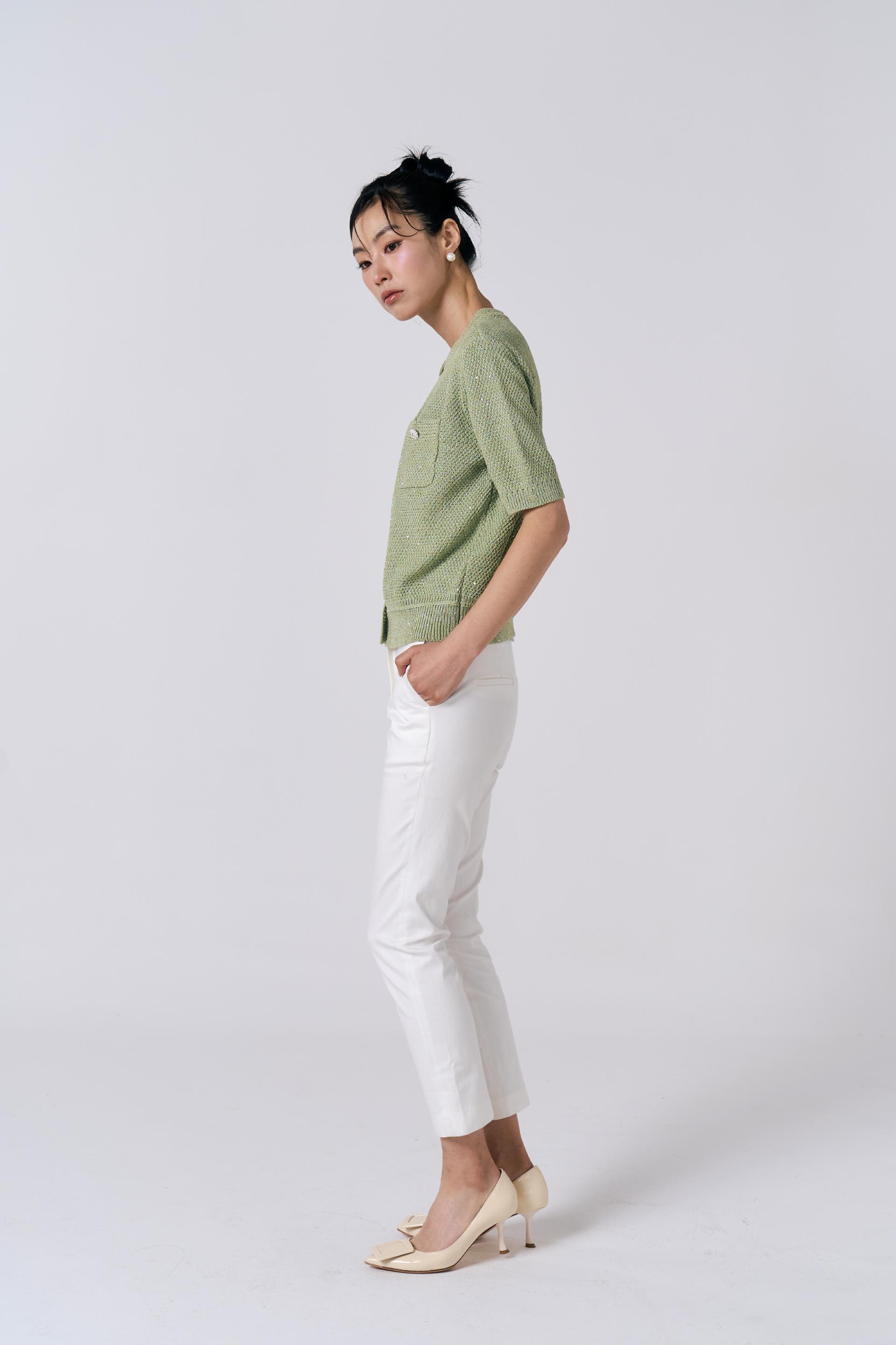 [KNIT] Tweed Sequin Cardigan (Green)