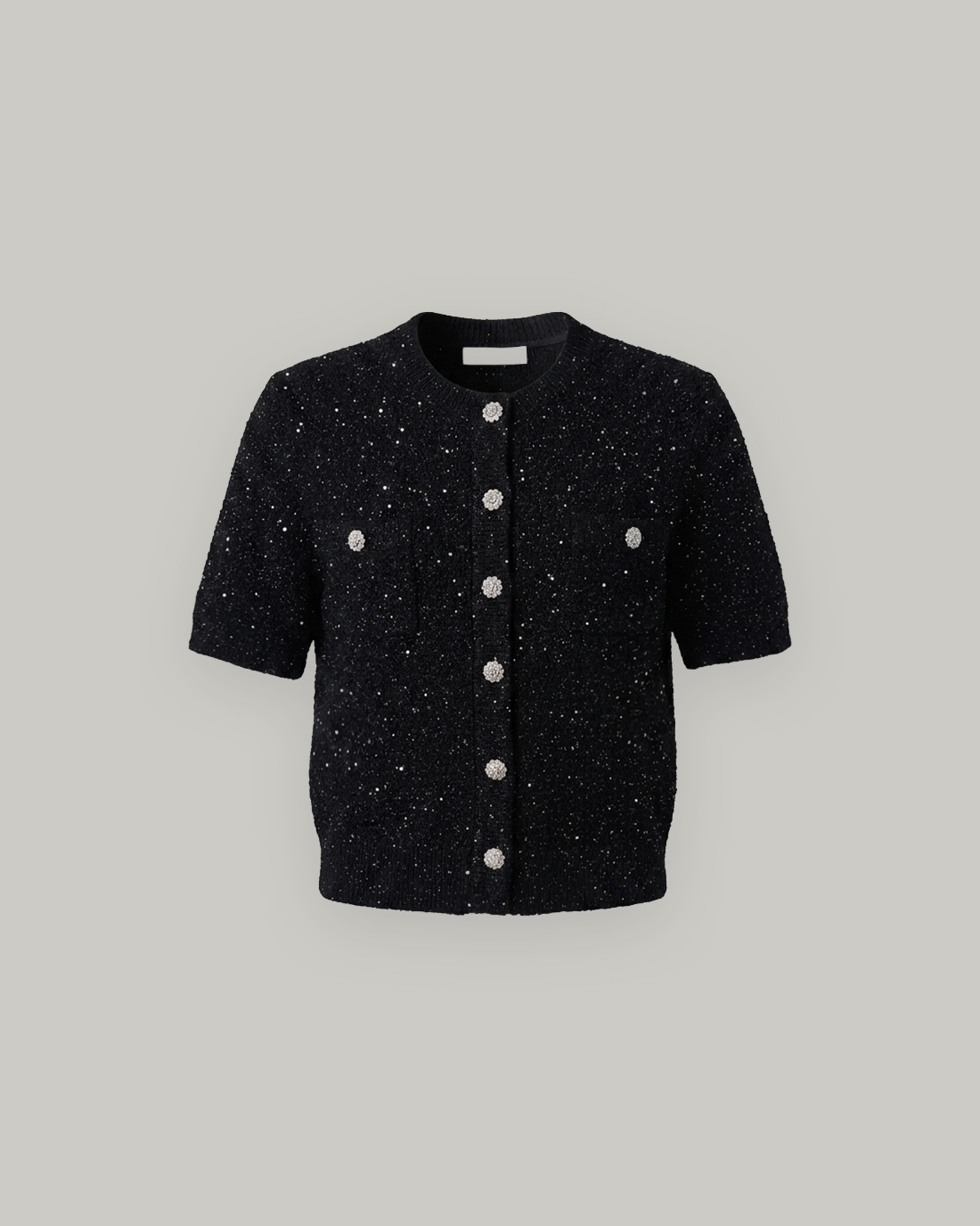 [KNIT] Tweed Sequin Cardigan (Black)