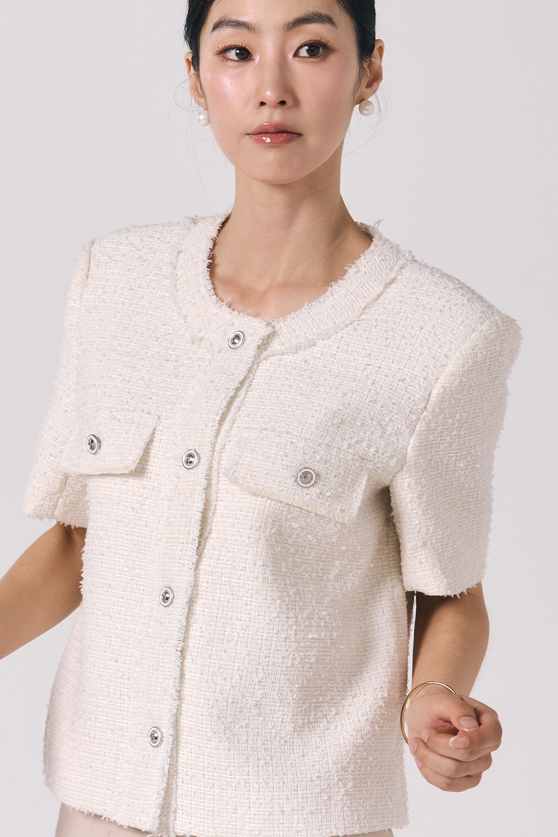 Tweed Short Sleeve Jacket (Ivory)