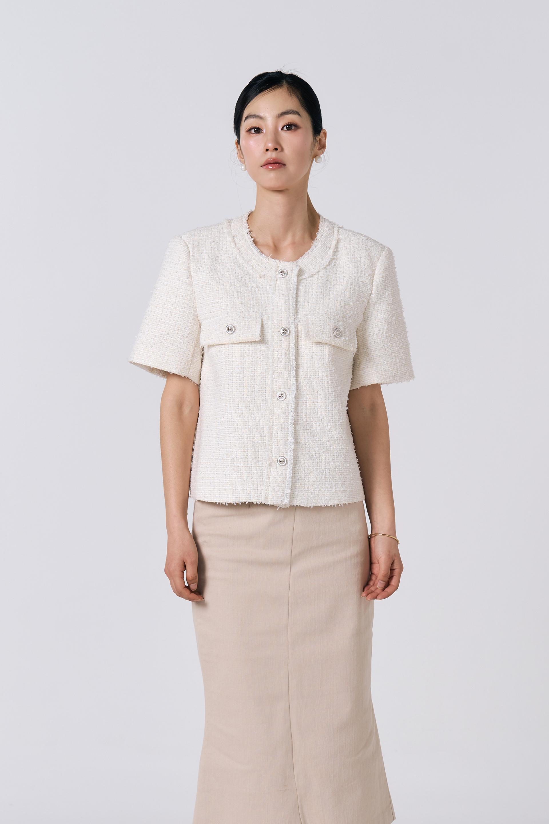 Tweed Short Sleeve Jacket (Ivory)