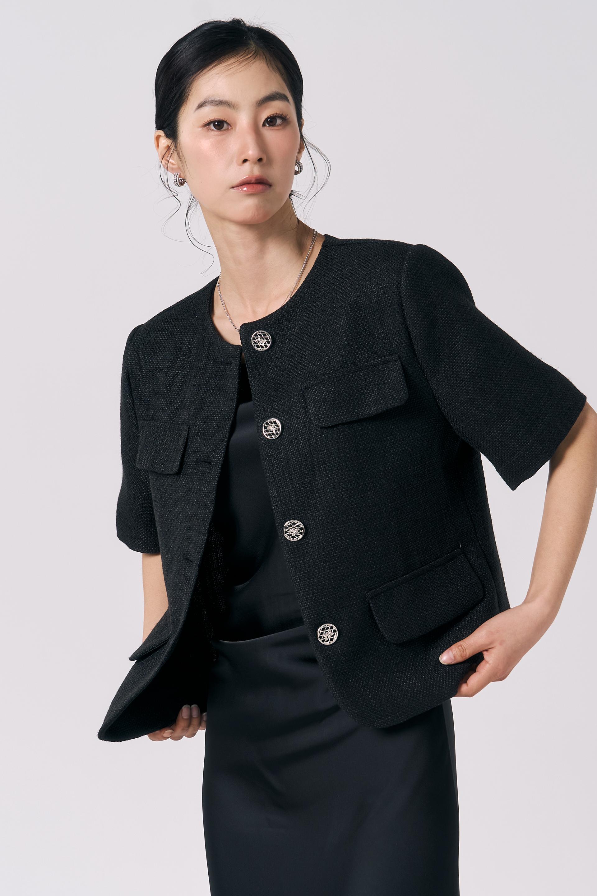 [LINEN] Tweed Summer Jacket (Black)