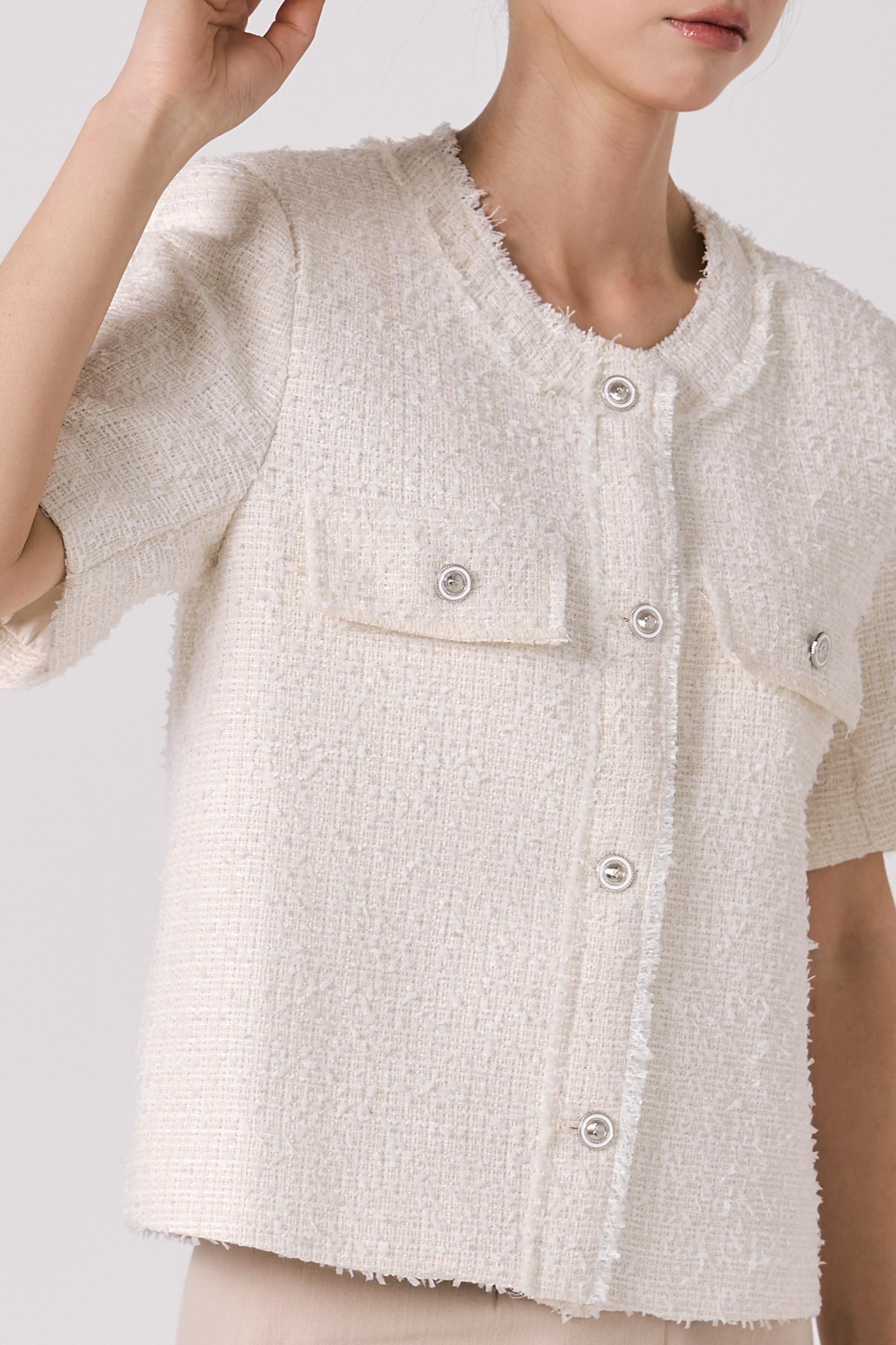 Tweed Short Sleeve Jacket (Ivory)