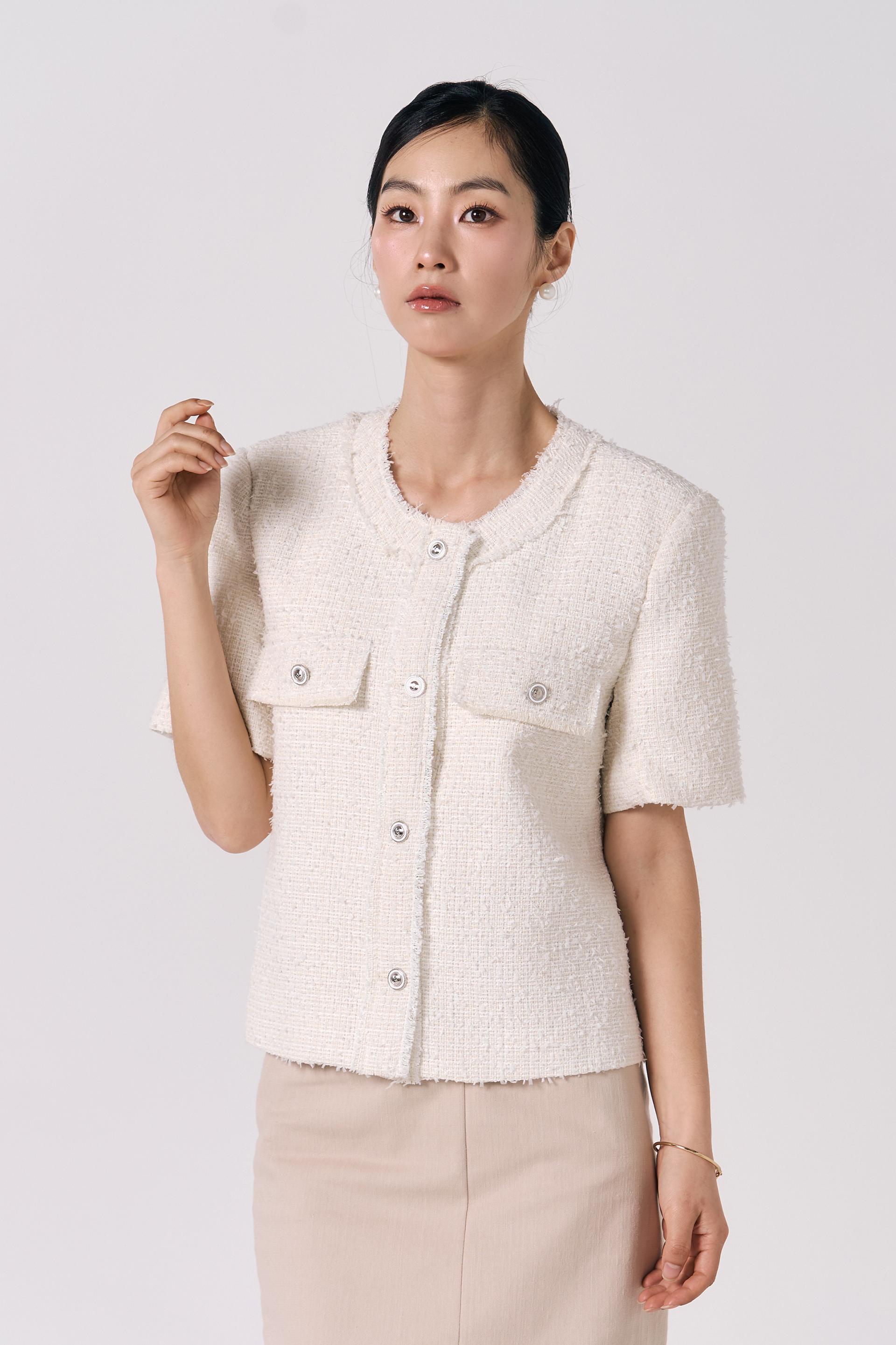 Tweed Short Sleeve Jacket (Ivory)