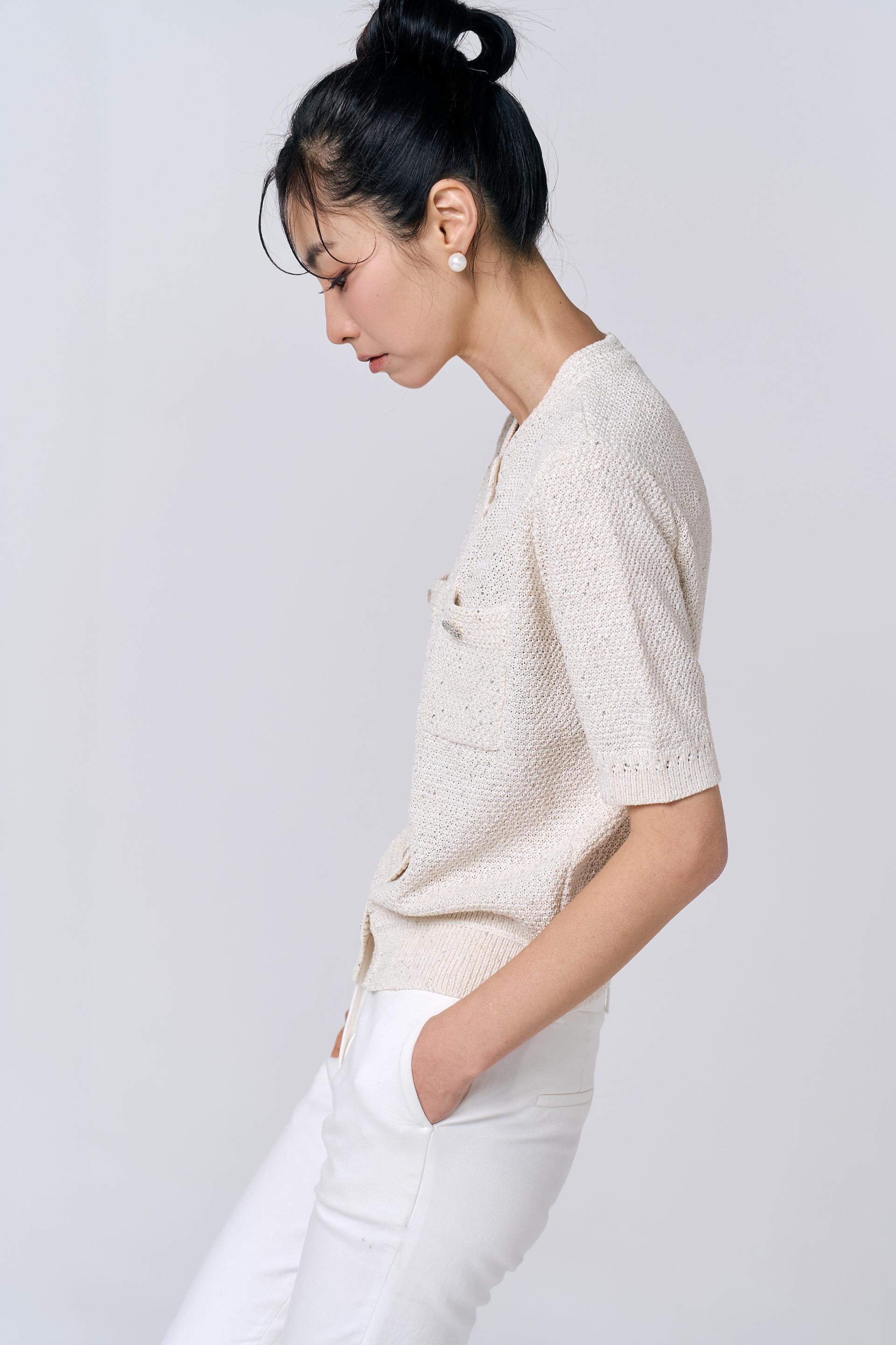 [KNIT] Tweed Sequin Cardigan (Ivory)