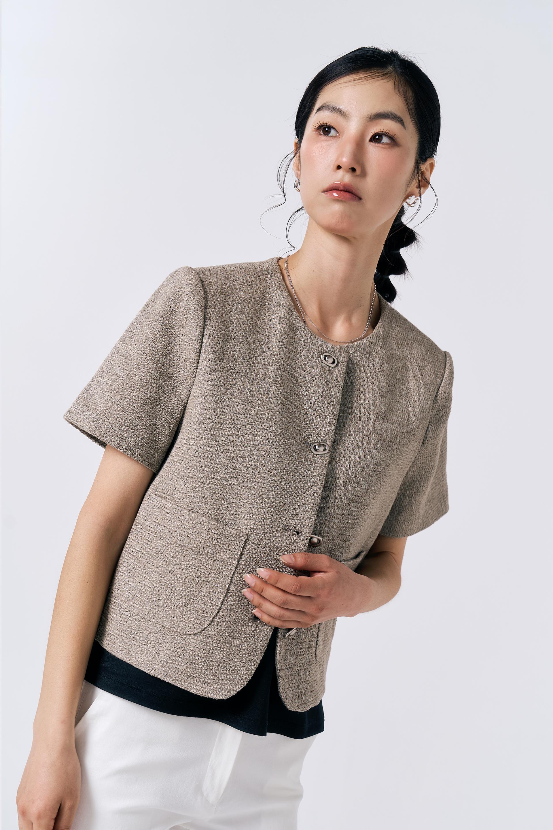 [LINEN] Tweed Short-sleeve Jacket