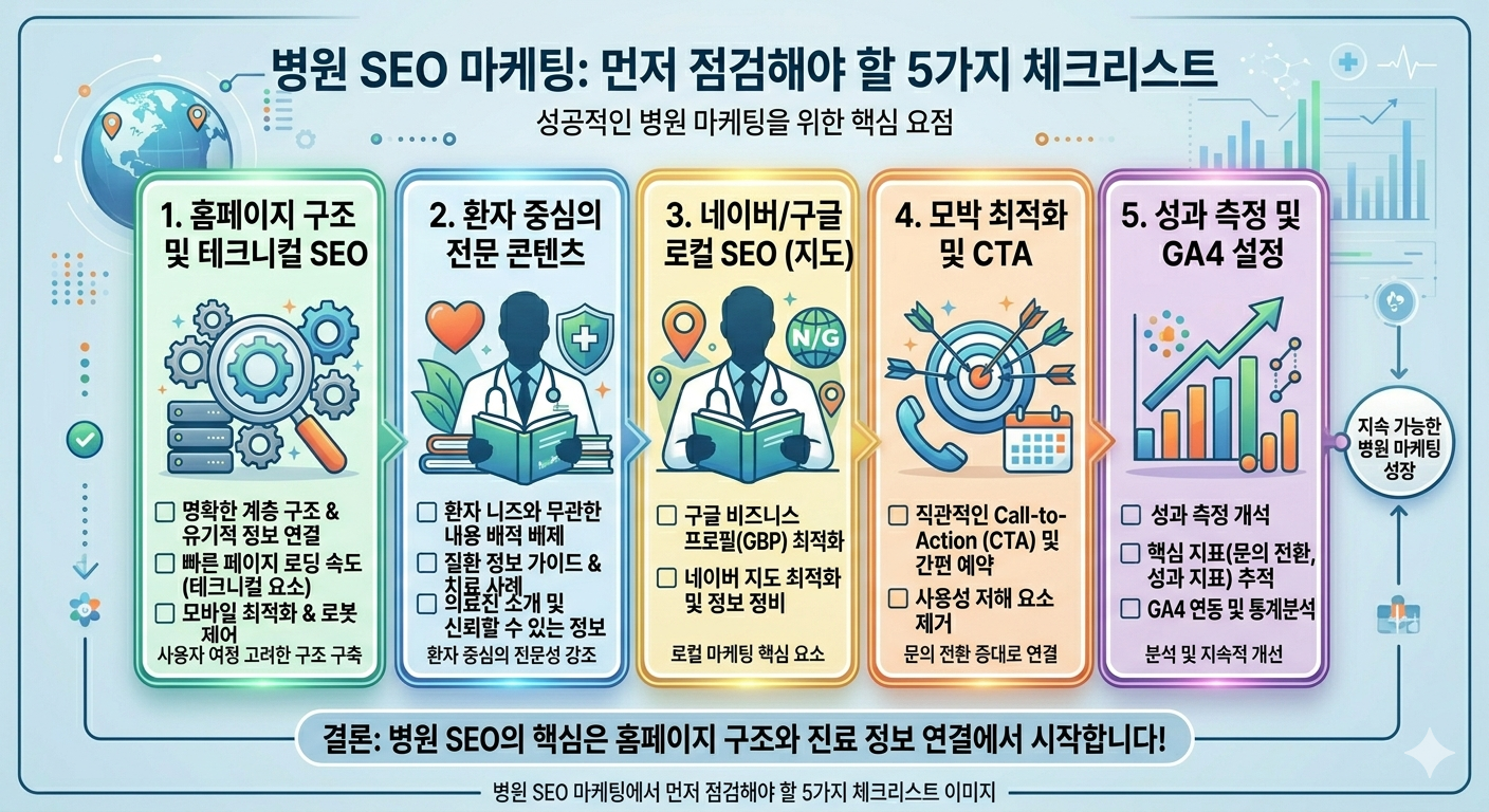 병원 SEO 마케팅에서 먼저 점검해야 할 5가지 체크리스트 이미지