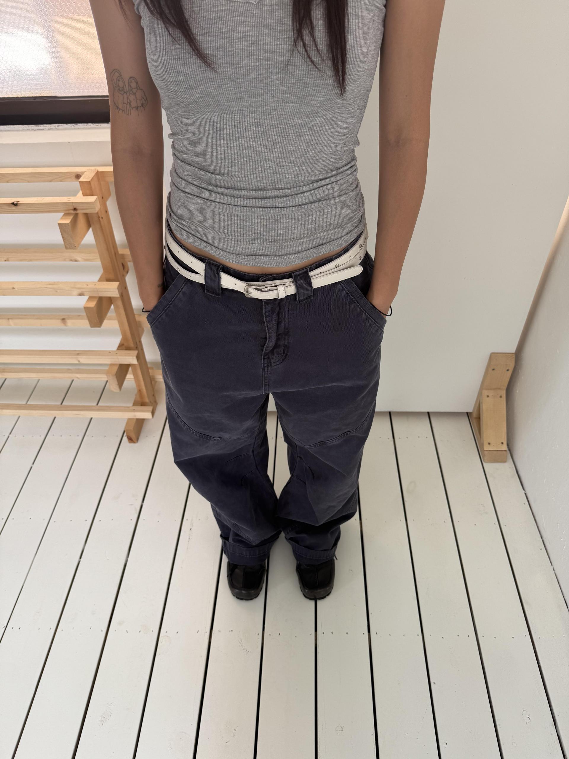 [unisex] washed navy pants