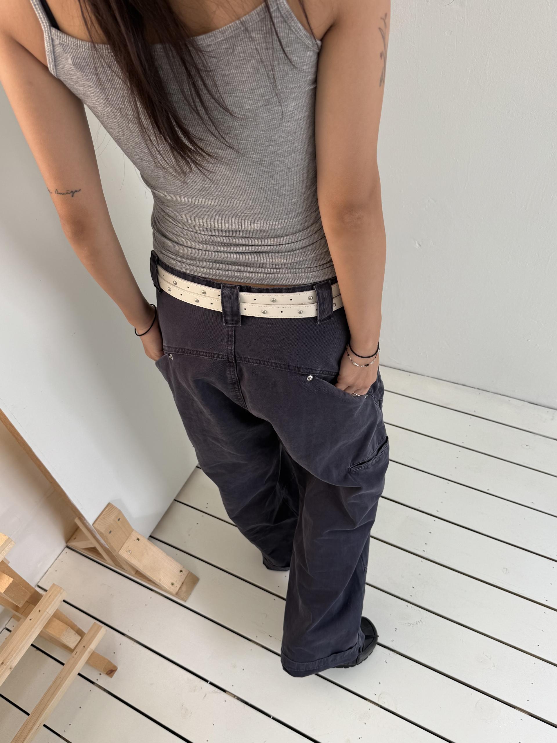 [unisex] washed navy pants