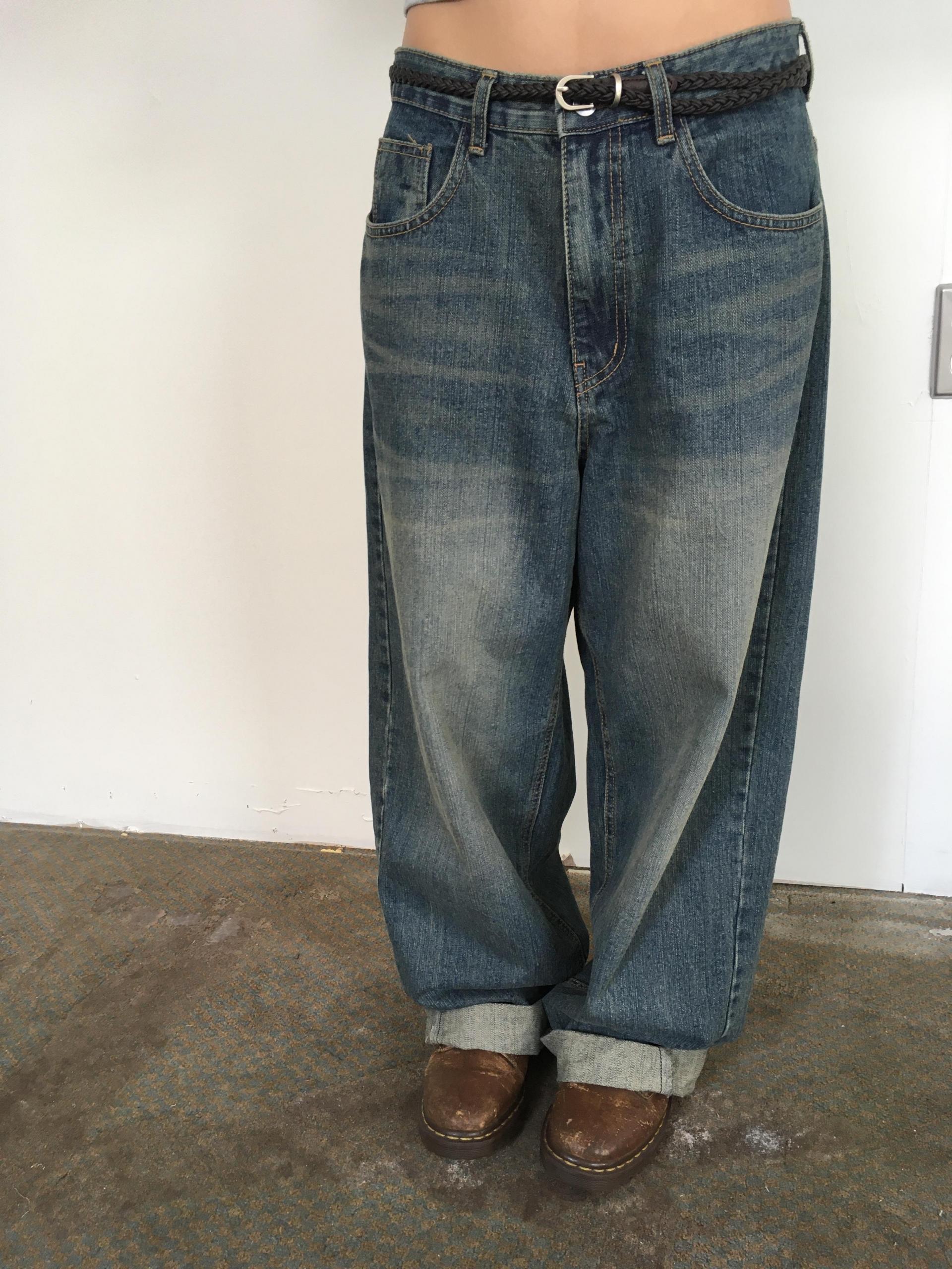 [unisex] denim midi blue curved pants