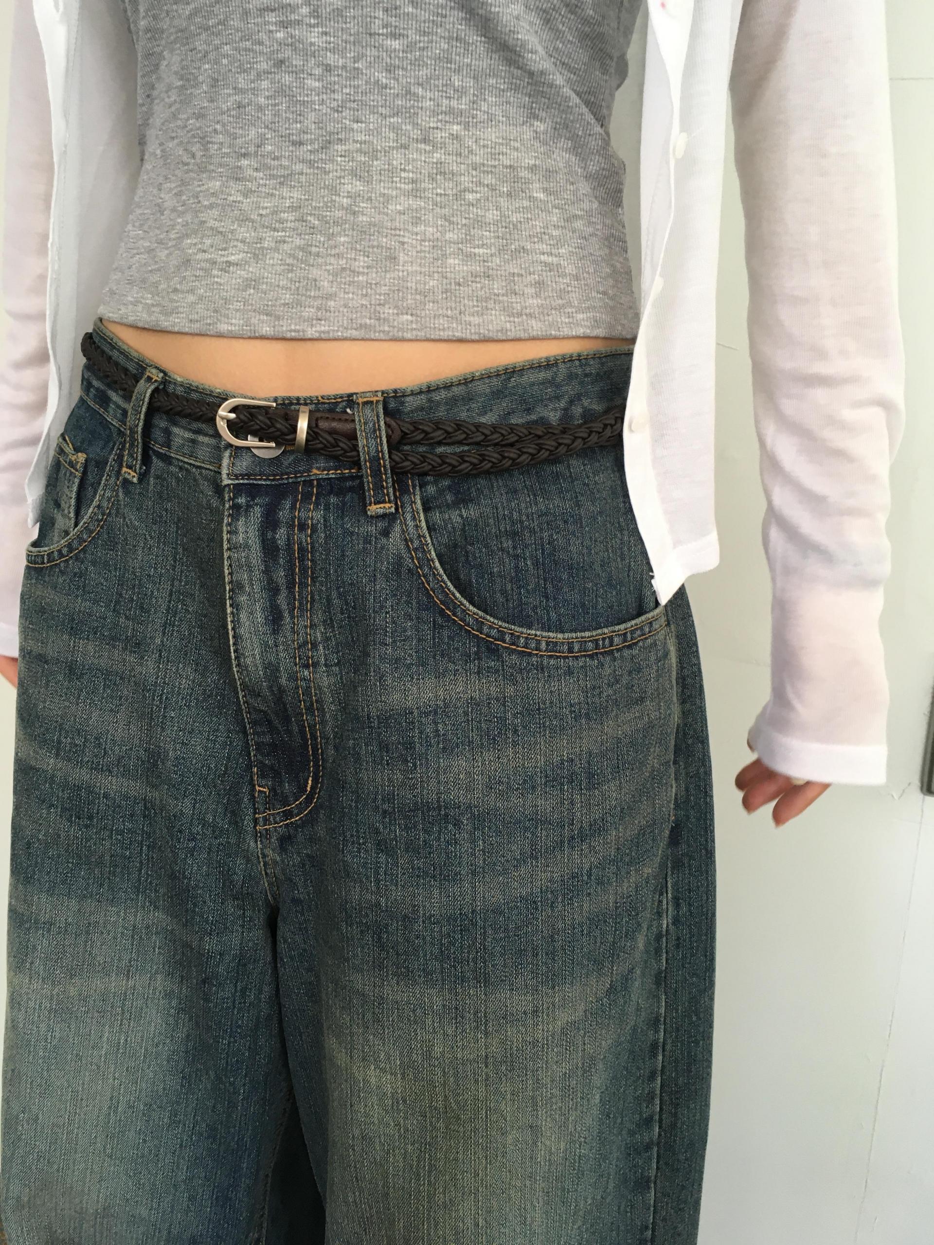 [unisex] denim midi blue curved pants