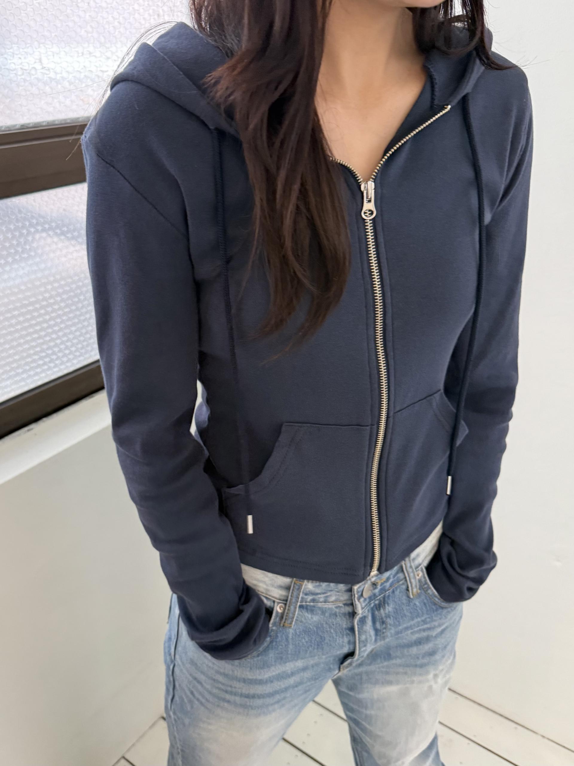 basic navy hoodie zip-up