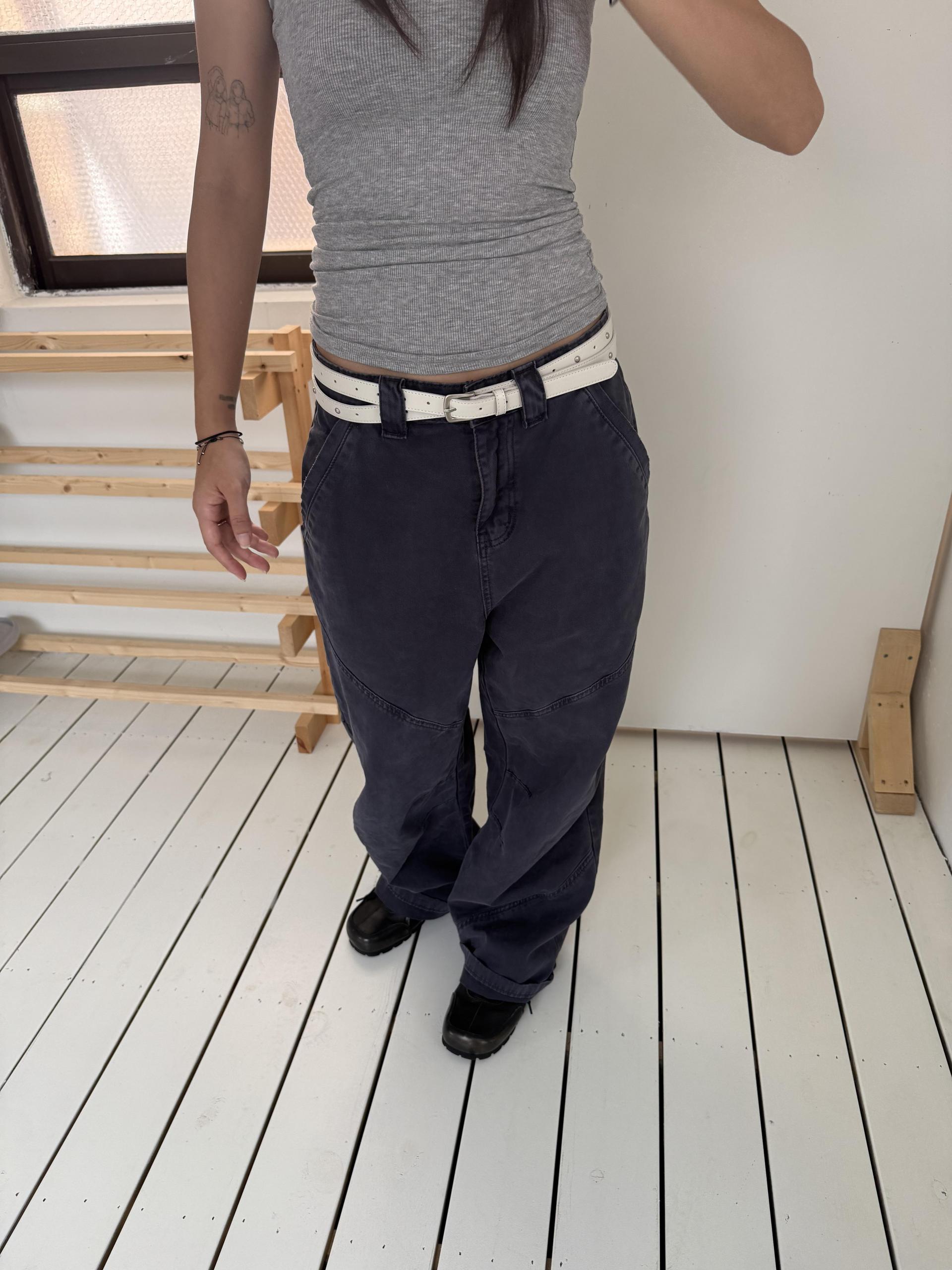 [unisex] washed navy pants
