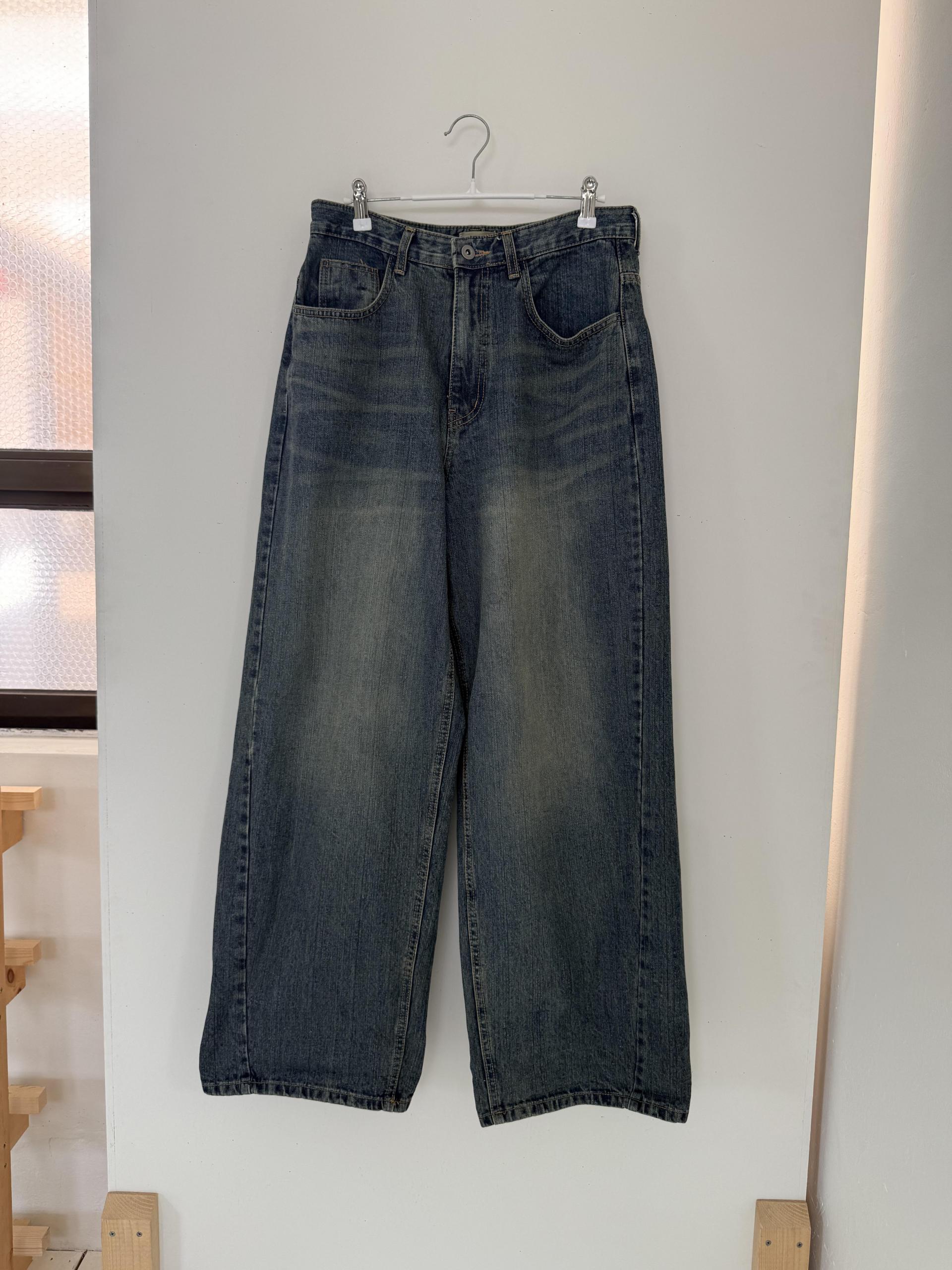 [unisex] denim midi blue curved pants