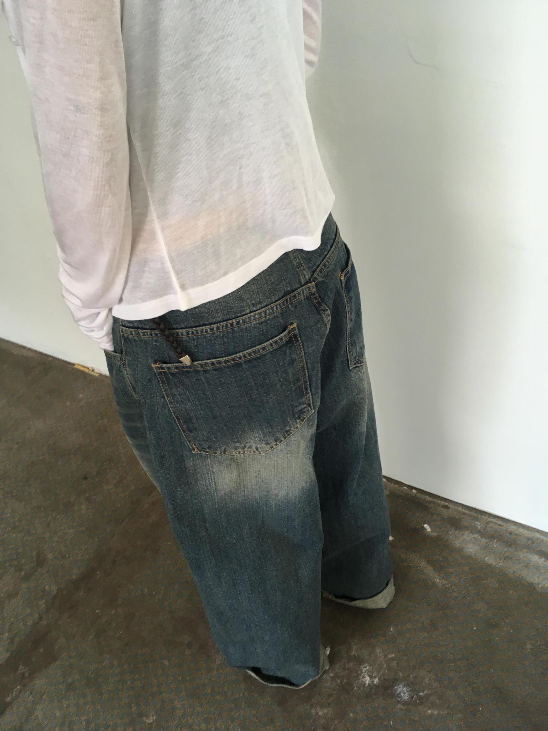 [unisex] denim midi blue curved pants