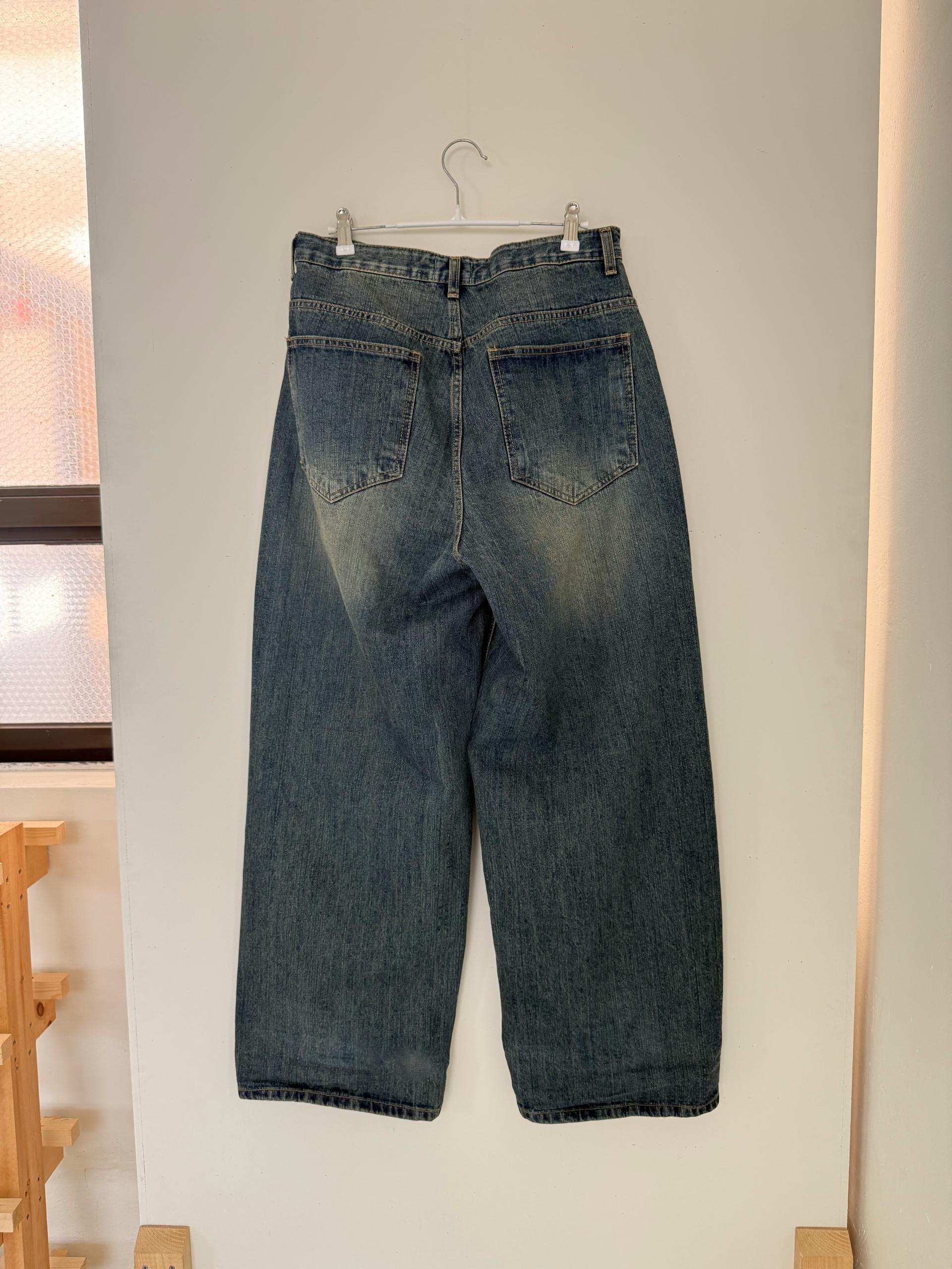 [unisex] denim midi blue curved pants