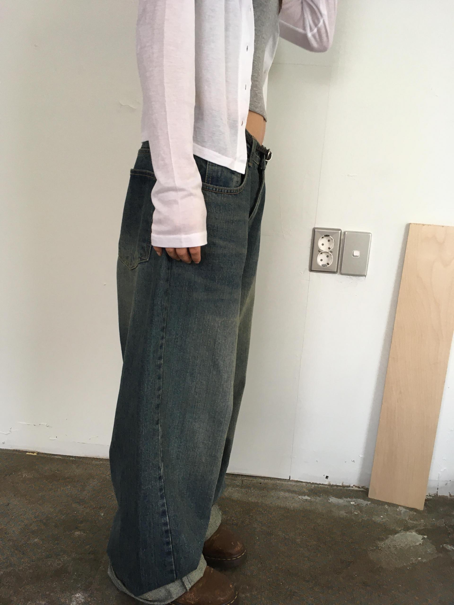 [unisex] denim midi blue curved pants