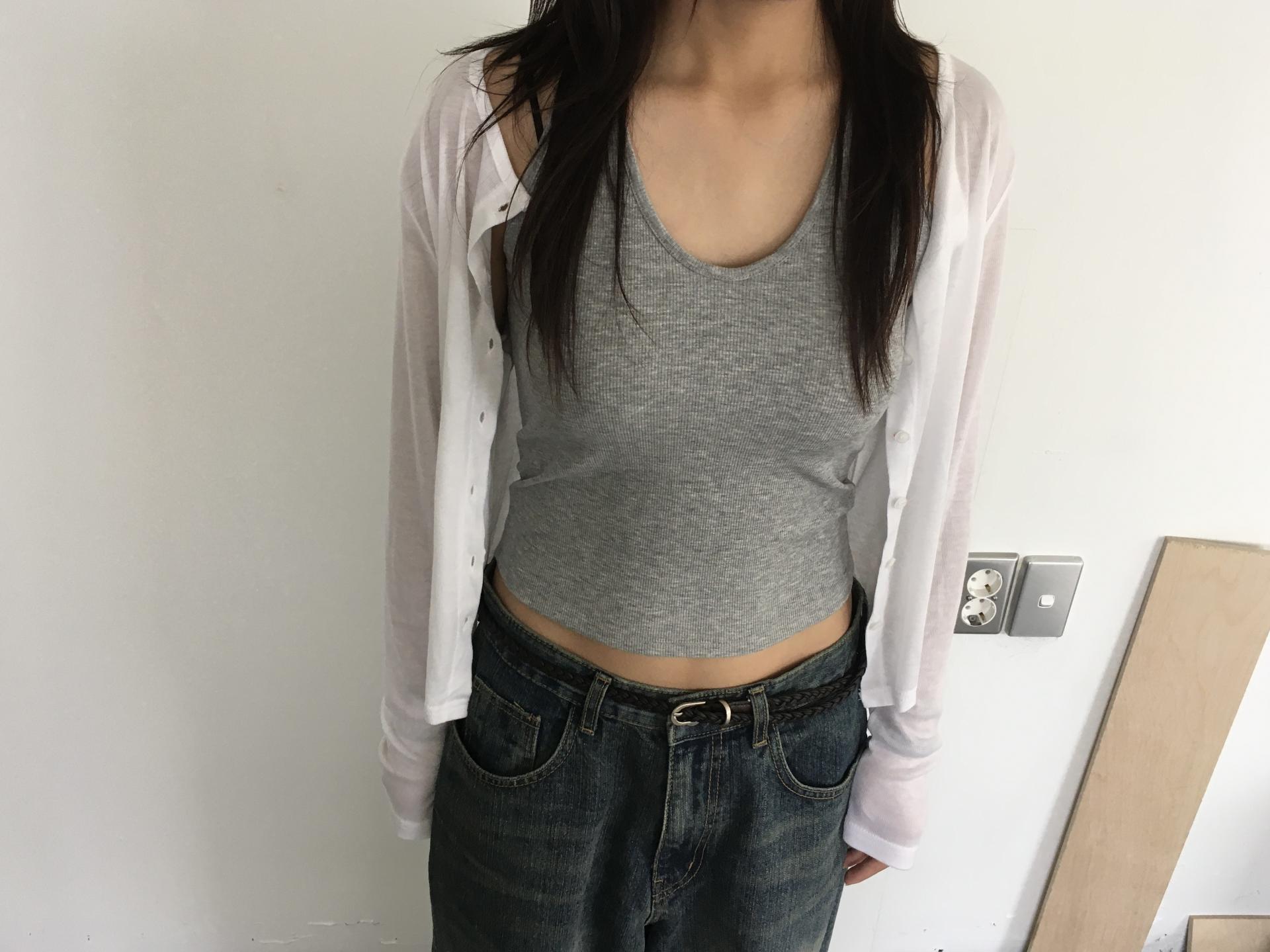 [unisex] denim midi blue curved pants