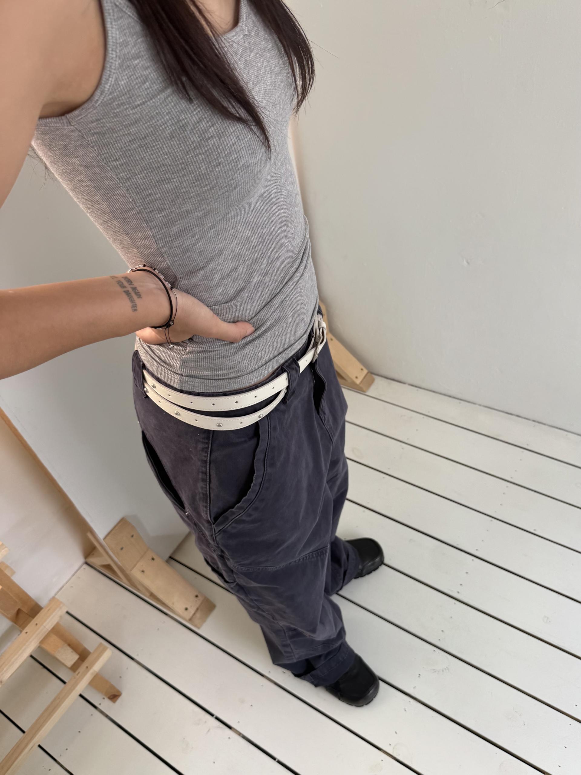 [unisex] washed navy pants