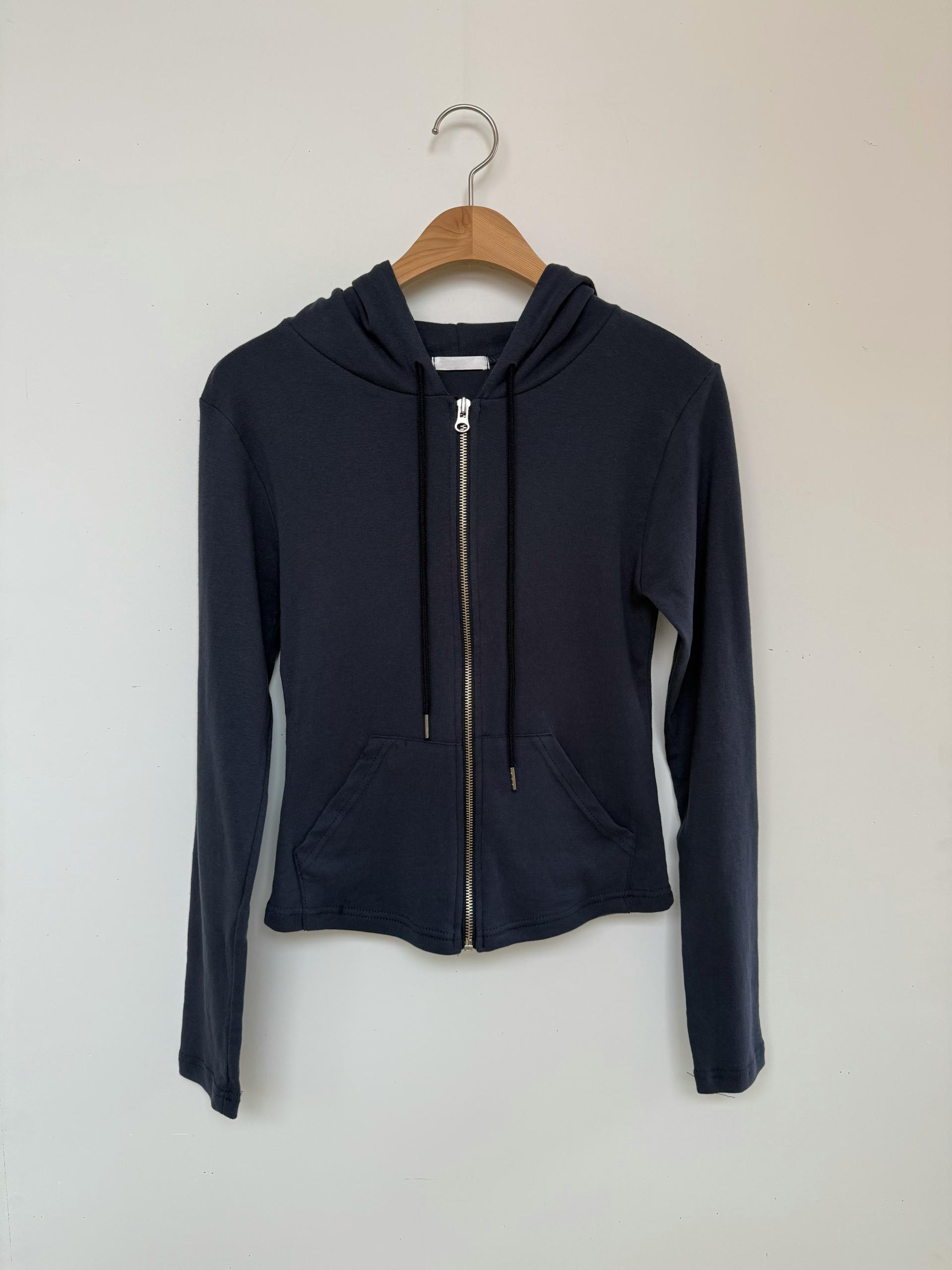 basic navy hoodie zip-up