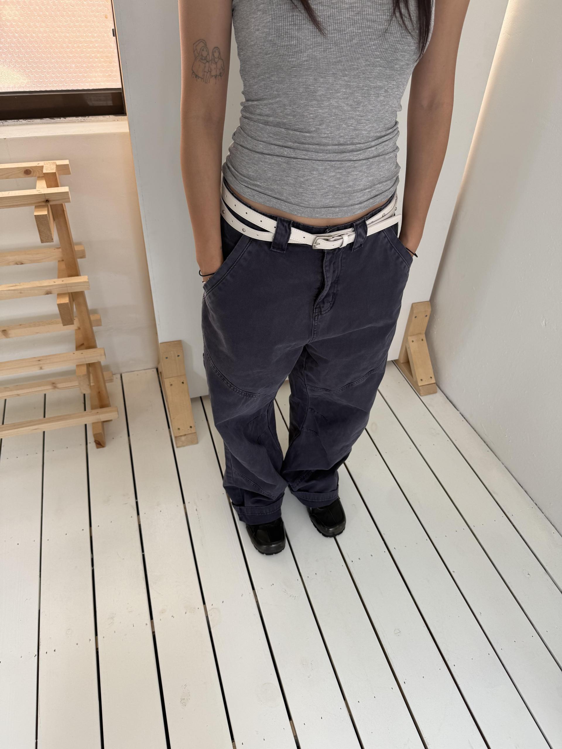 [unisex] washed navy pants