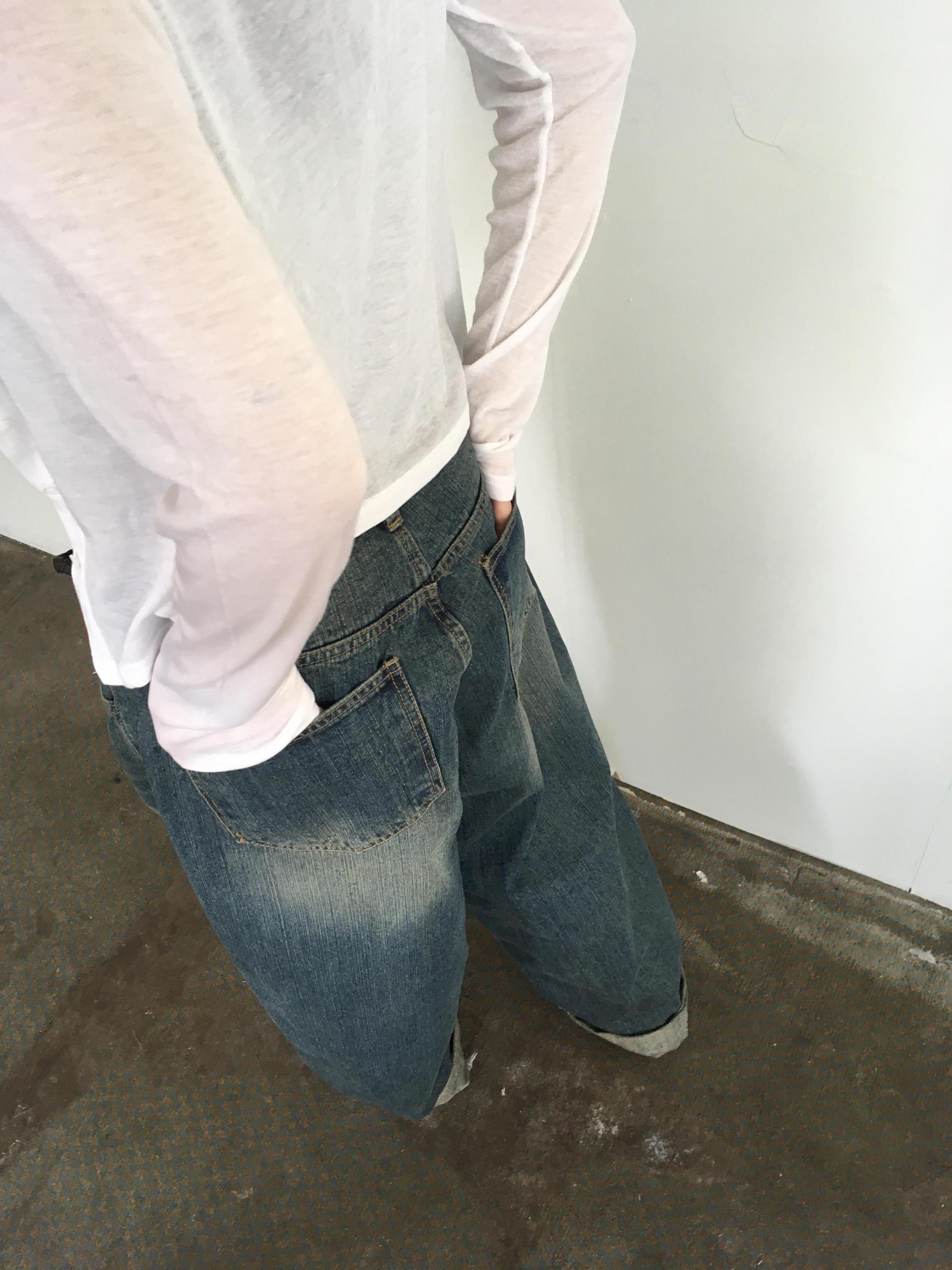 [unisex] denim midi blue curved pants