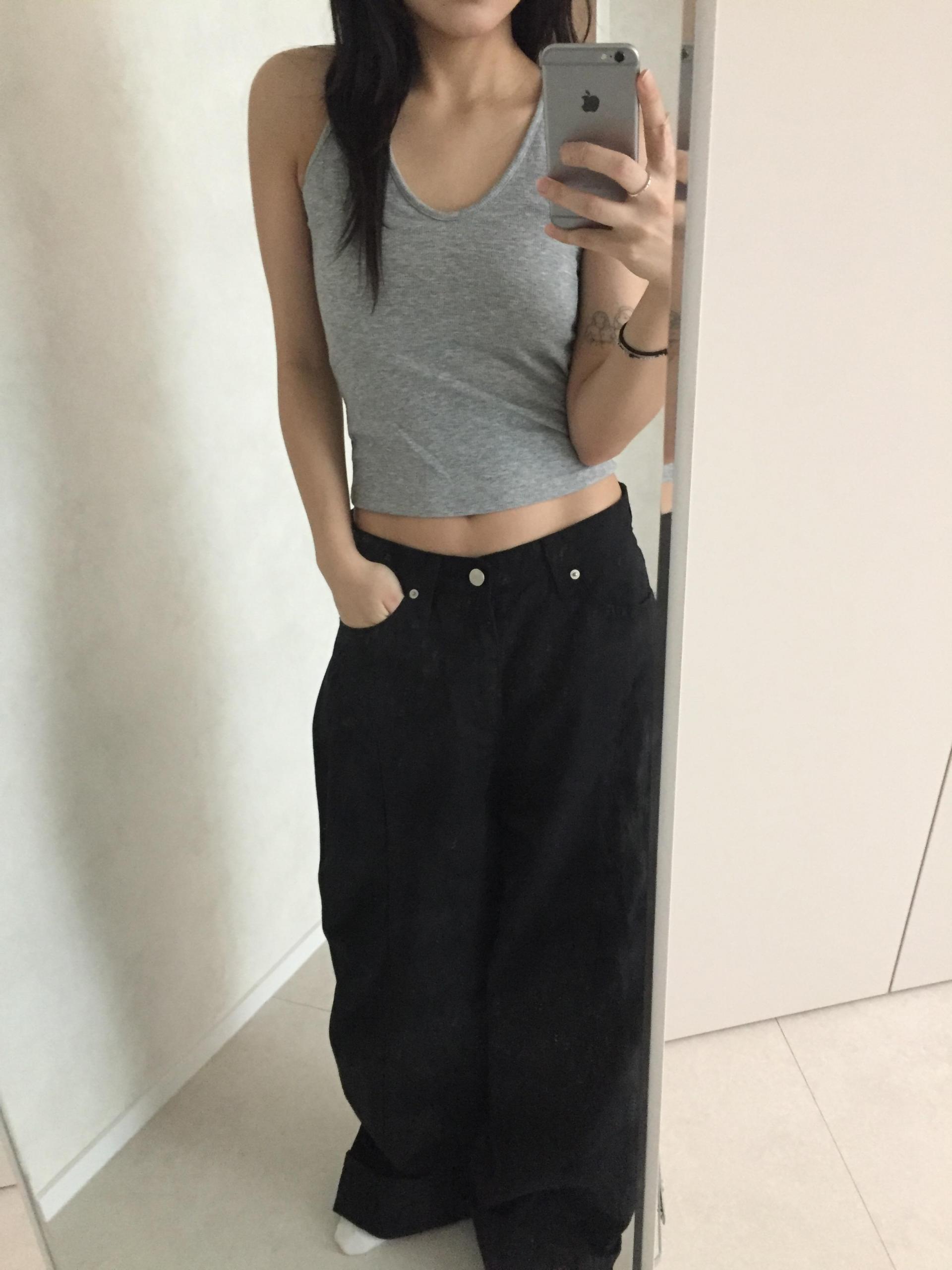 [unisex] seam stitch curved pants