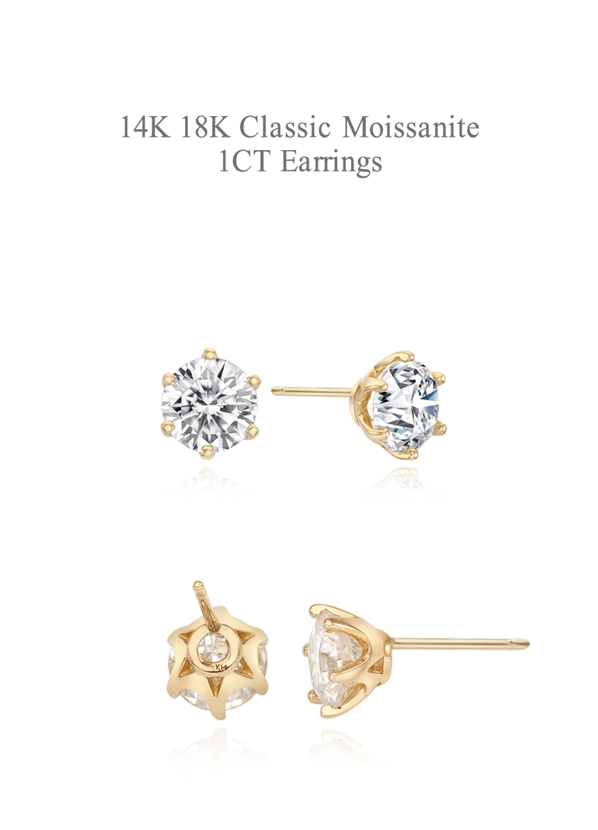 14K 18K 클래식 모이사나이트 1캐럿 6프롱 귀걸이_GRA감정서