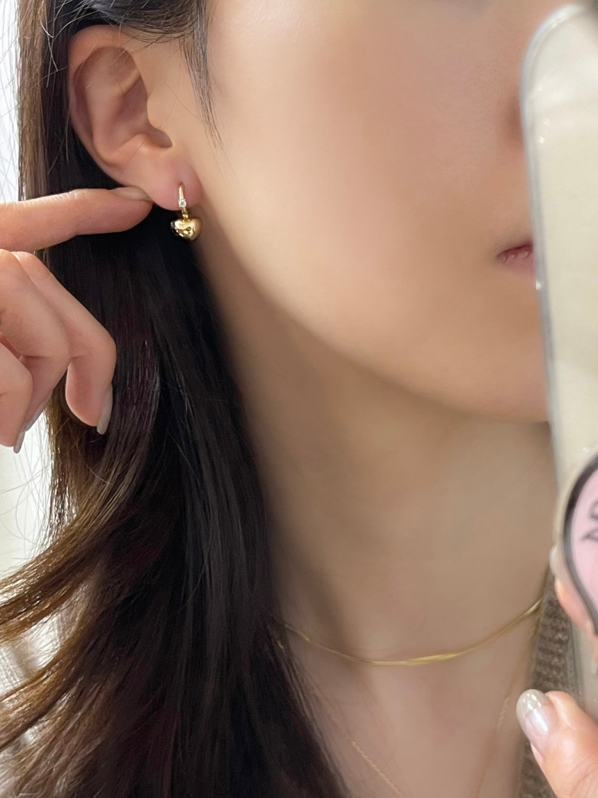 14K 18K 미니 통통 하트 원터치 링 귀걸이