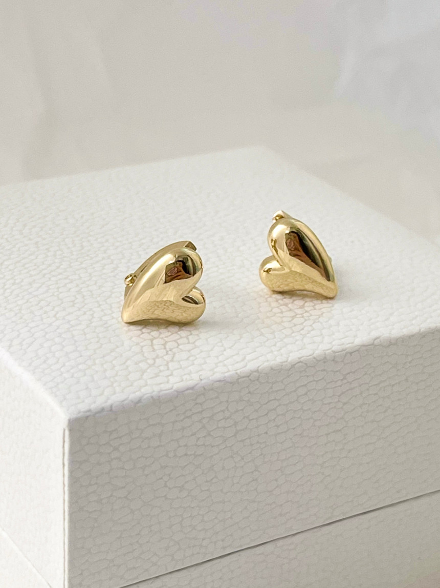 14K 18K 웨이브 통통 하트 원터치 링 귀걸이(2size)