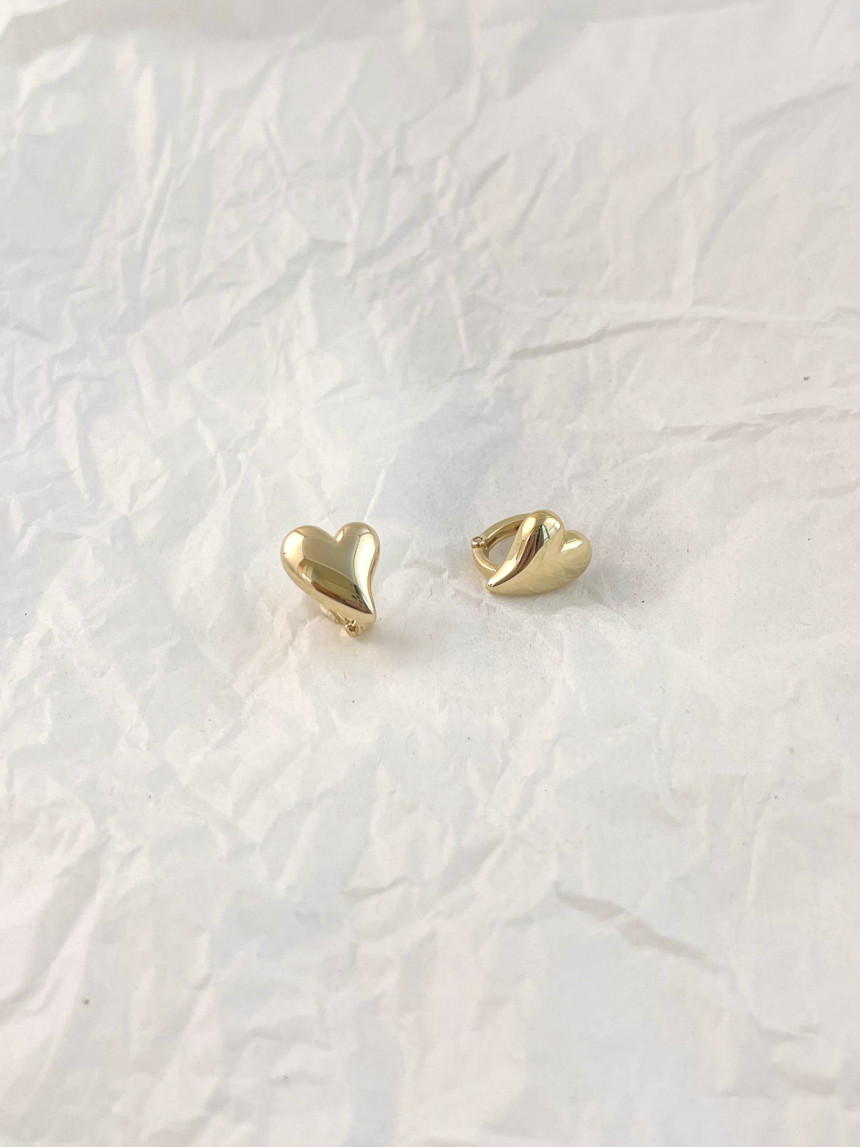 14K 18K 웨이브 통통 하트 원터치 링 귀걸이(2size)