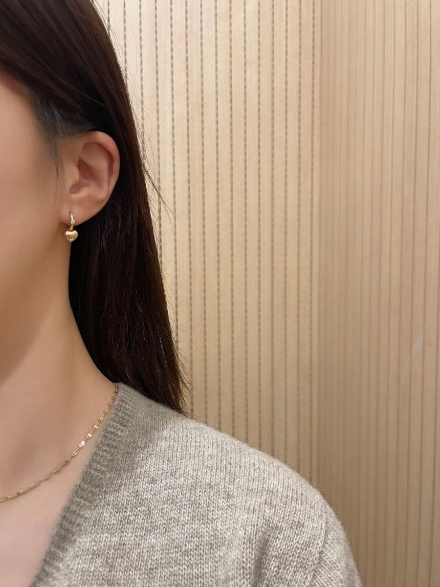 14K 18K 미니 통통 하트 원터치 링 귀걸이