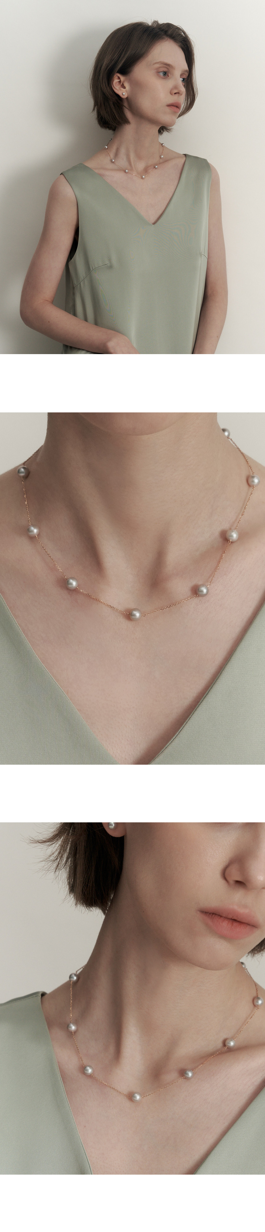 14K 18K 그레이 담수 진주 스테이션 목걸이 (7-7.5mm) AAAA등급
