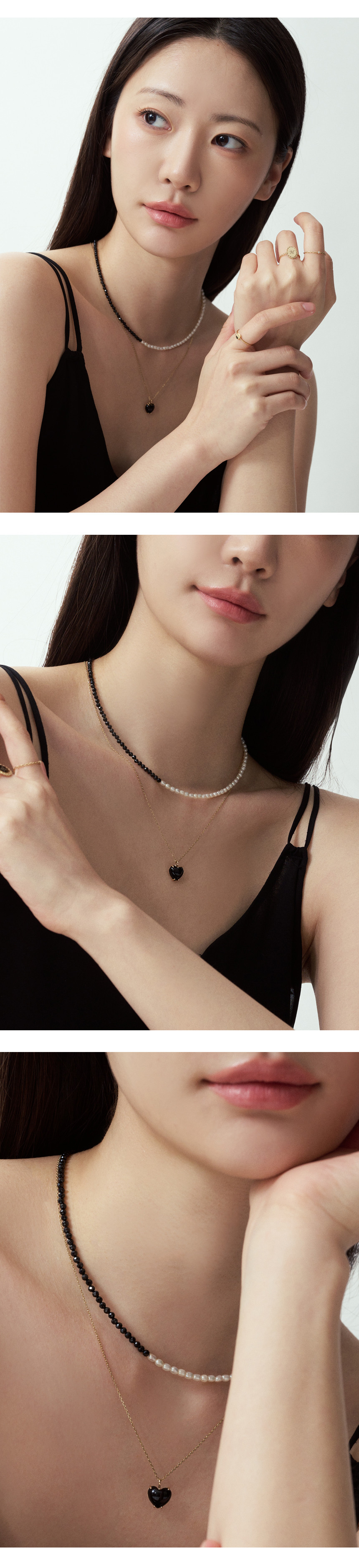 14K 18K 통통 하트 오닉스 원석 펜던트