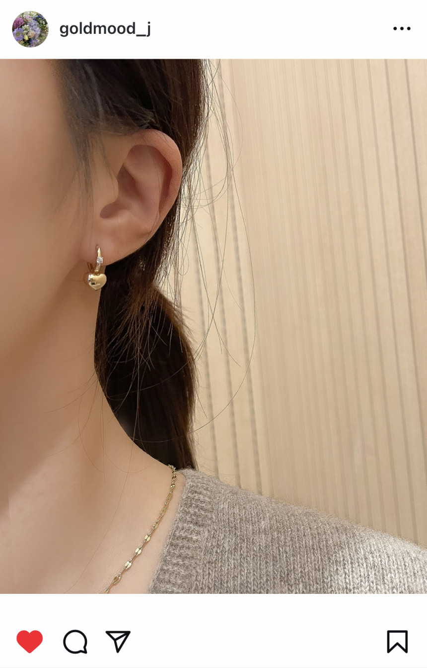 14K 18K 미니 통통 하트 원터치 링 귀걸이