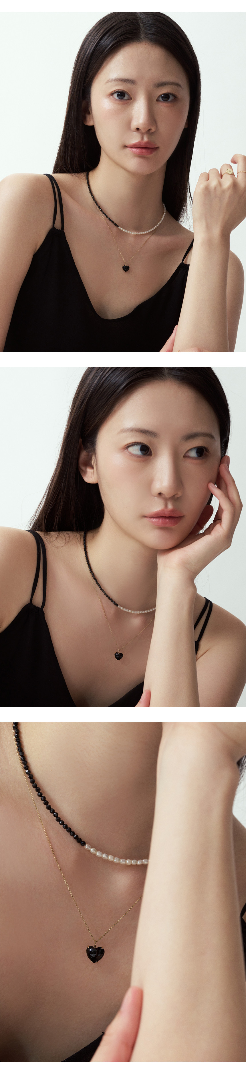 14K 18K 통통 하트 오닉스 원석 펜던트