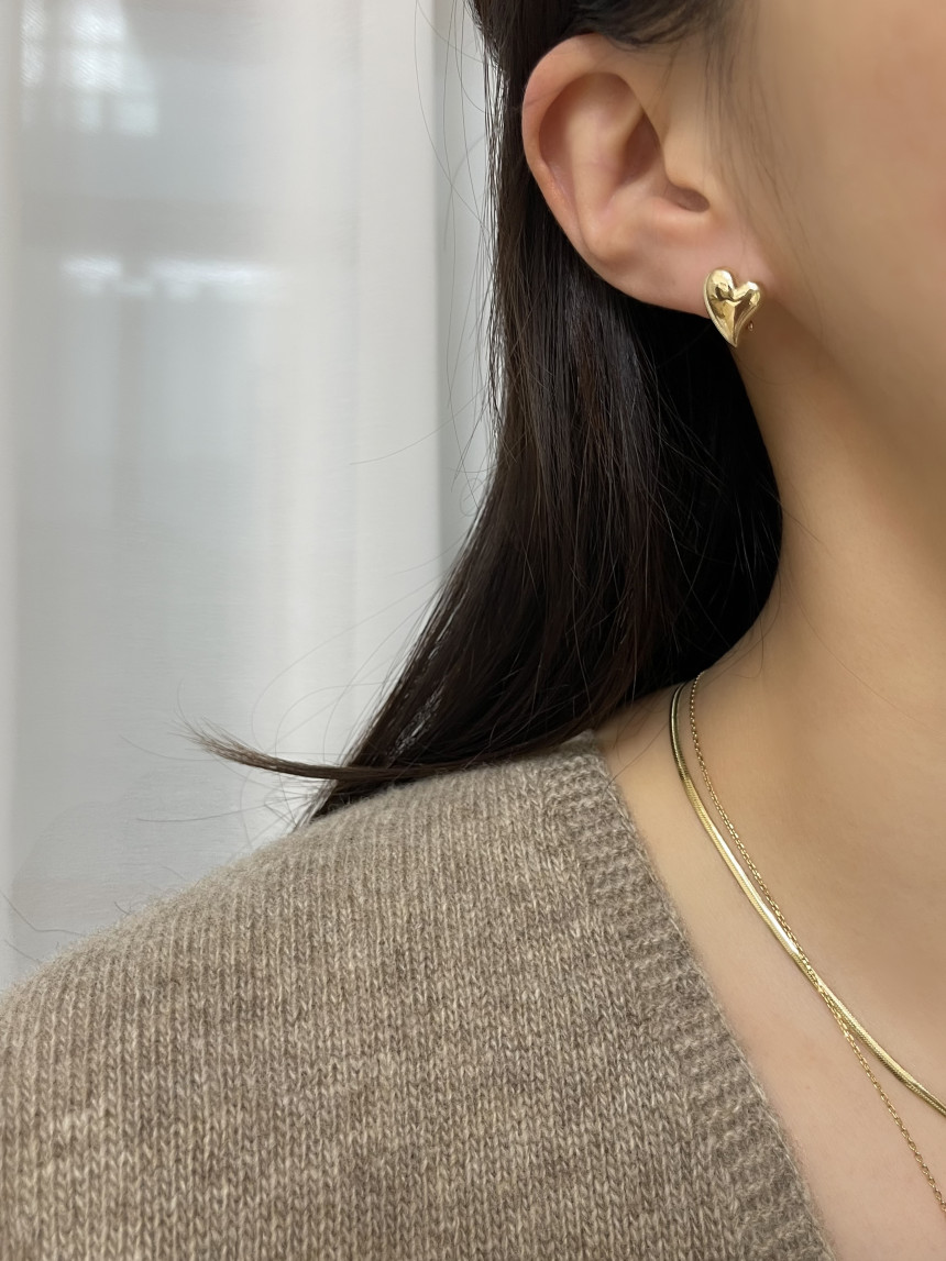 14K 18K 웨이브 통통 하트 원터치 링 귀걸이(2size)