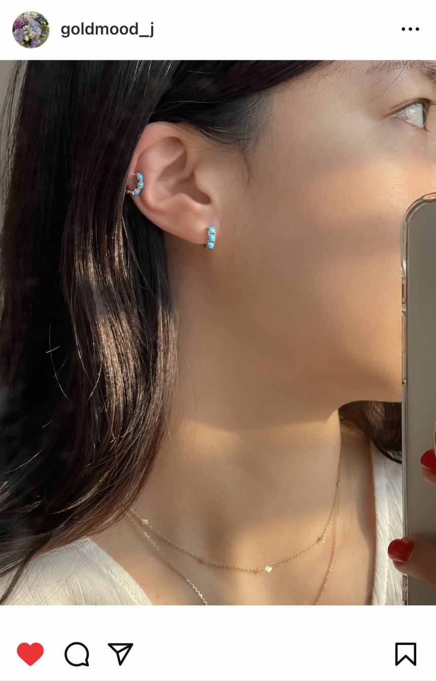 14K 18K 캐보션 터키석 원터치 링 귀걸이