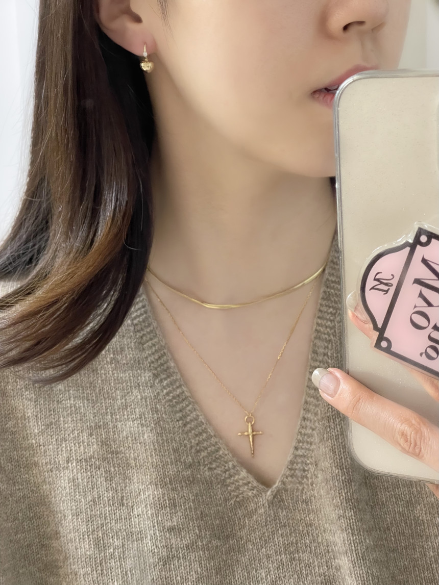 14K 18K 미니 통통 하트 원터치 링 귀걸이
