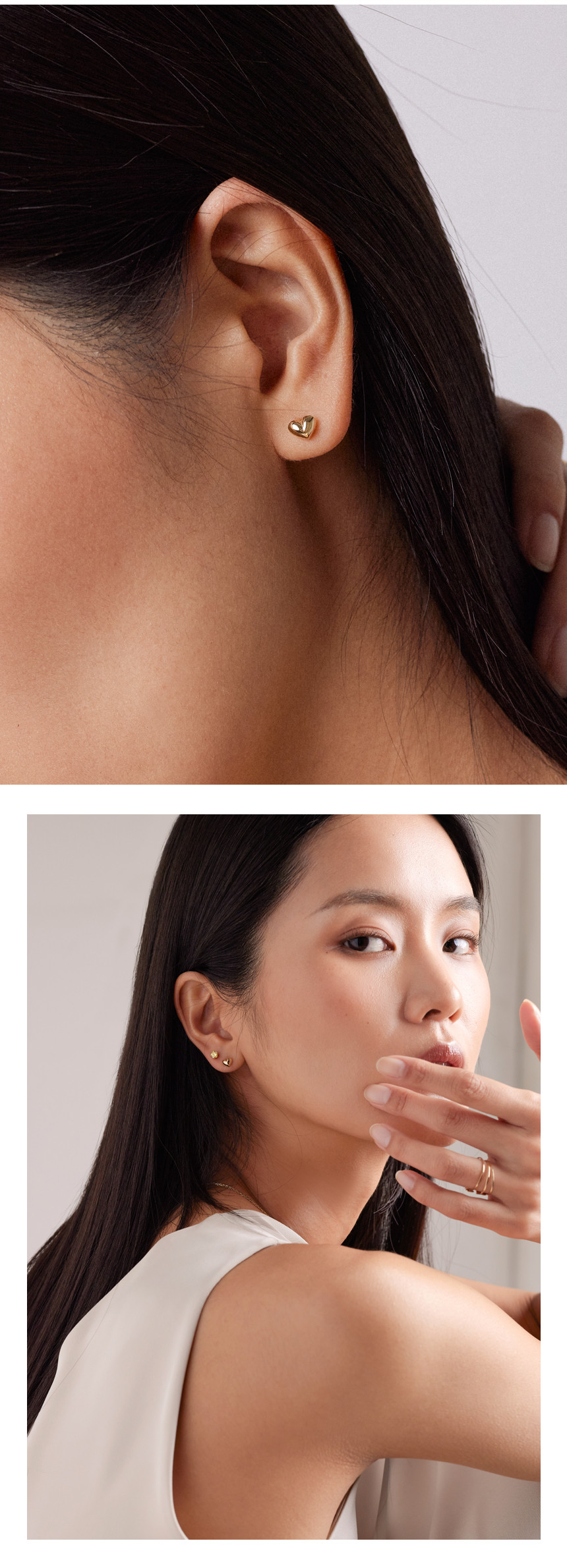 14K 18K 쁘띠 미니 통통 하트 스터드 귀걸이