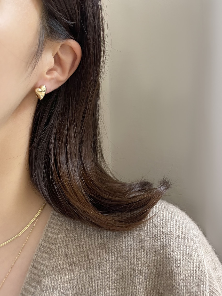14K 18K 웨이브 통통 하트 원터치 링 귀걸이(2size)