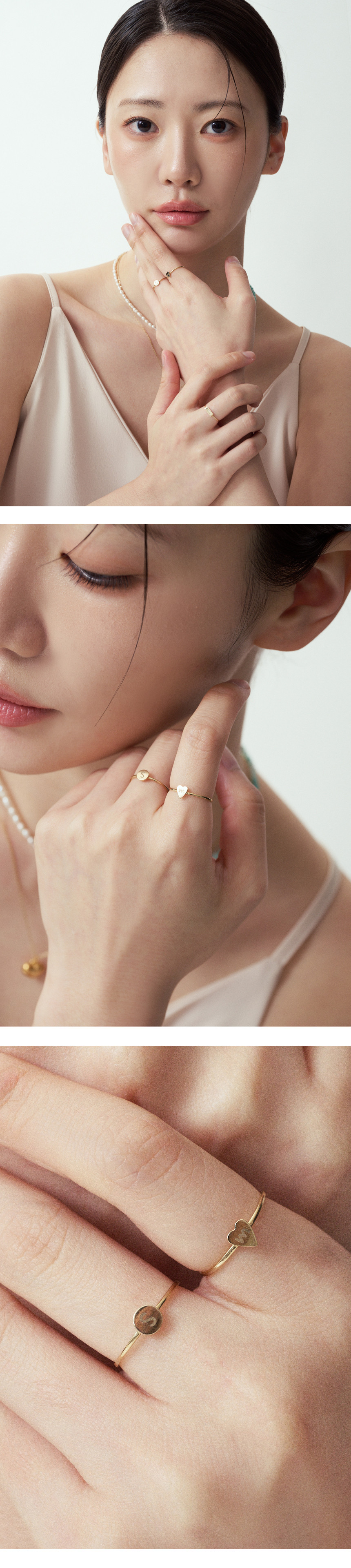 14K 18K 미니 라운드 코인 이니셜 반지